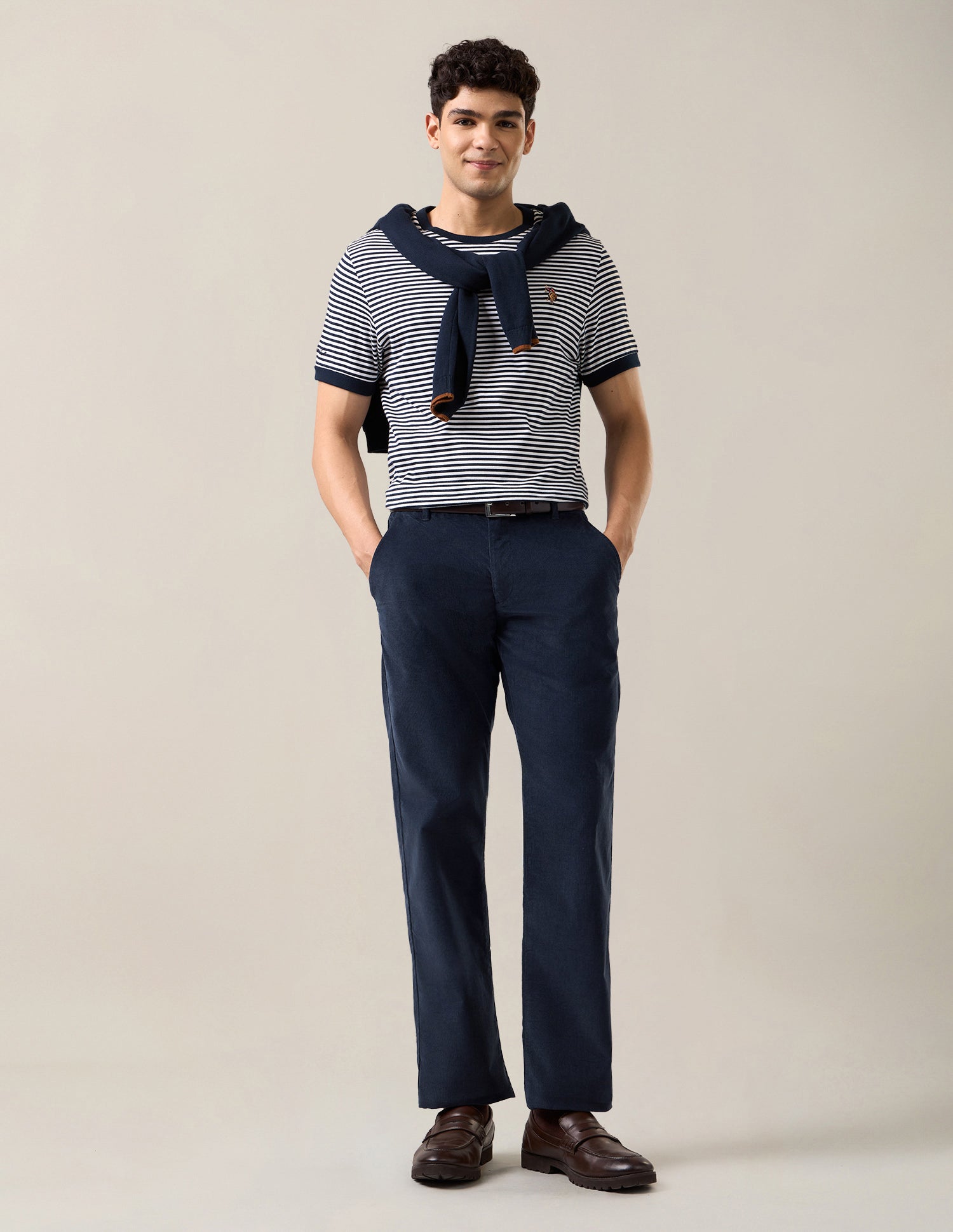 Riley Straight Fit Corduroy Trousers Navy - U.S. Polo Assn. India | Large