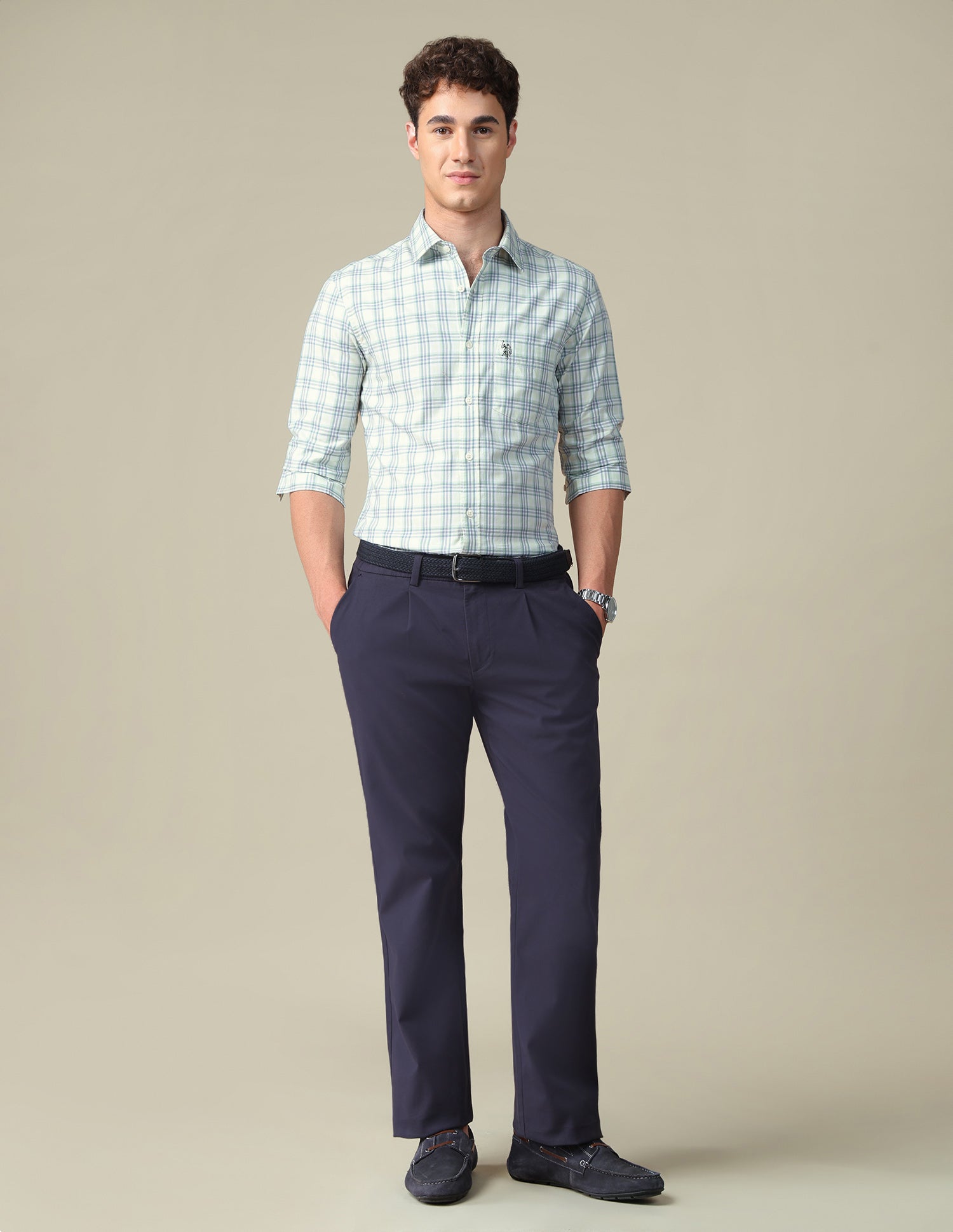 Twill Tailored Fit Shirt Light Green - U.S. Polo Assn. India | Large