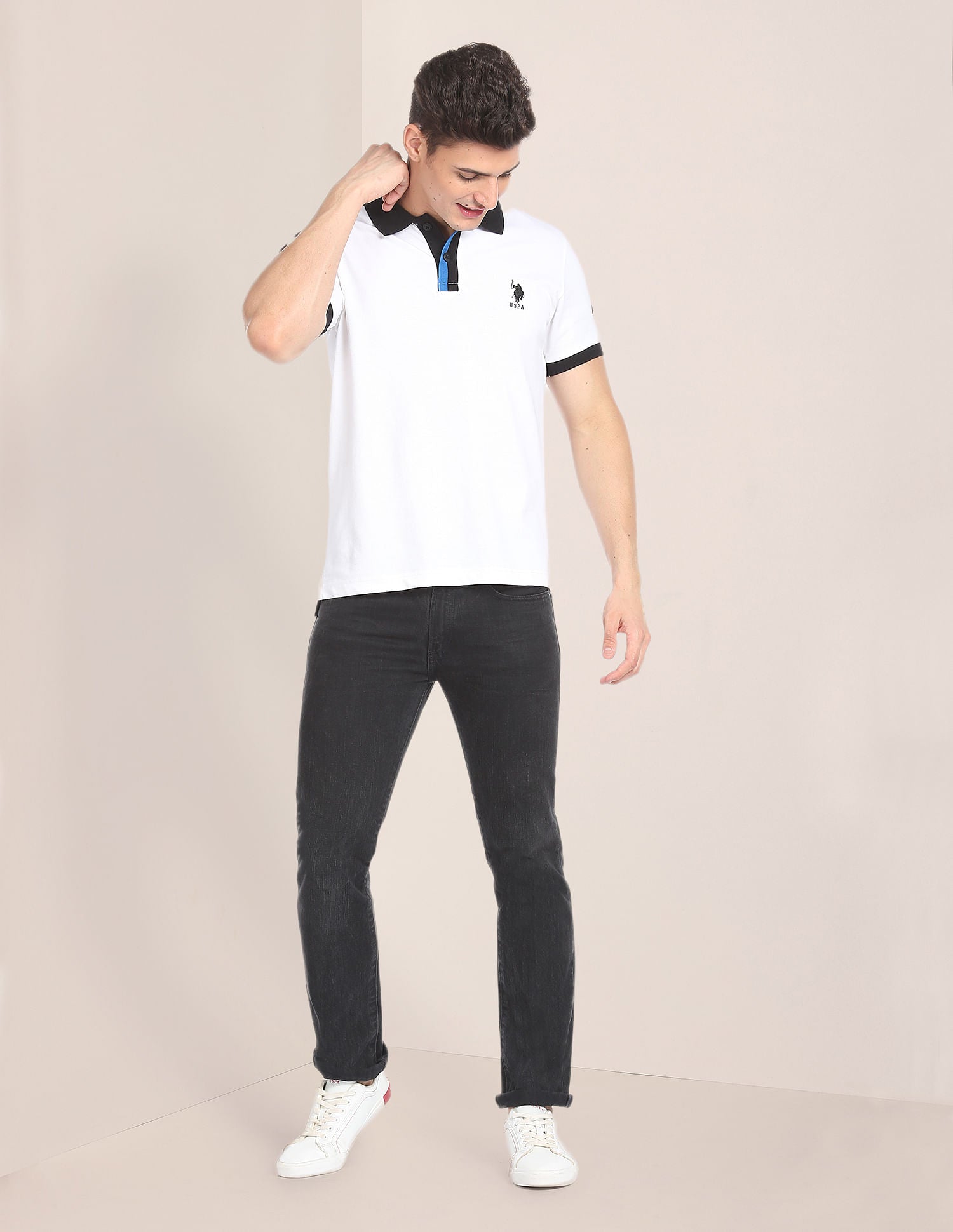 Contrast Collar Pique Polo Shirt White - U.S. POLO ASSN. | Large