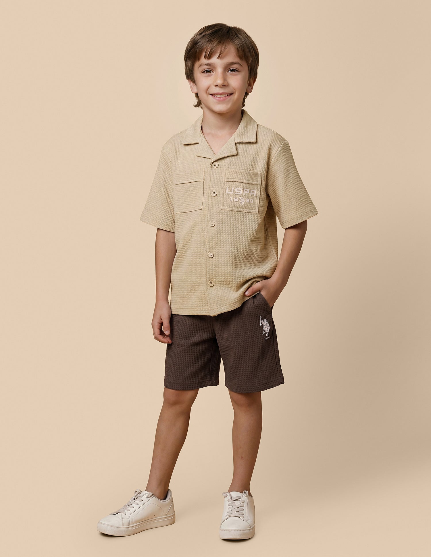 Textured Cuban Knitted Shirt Beige - U.S. Polo Assn. India | Large