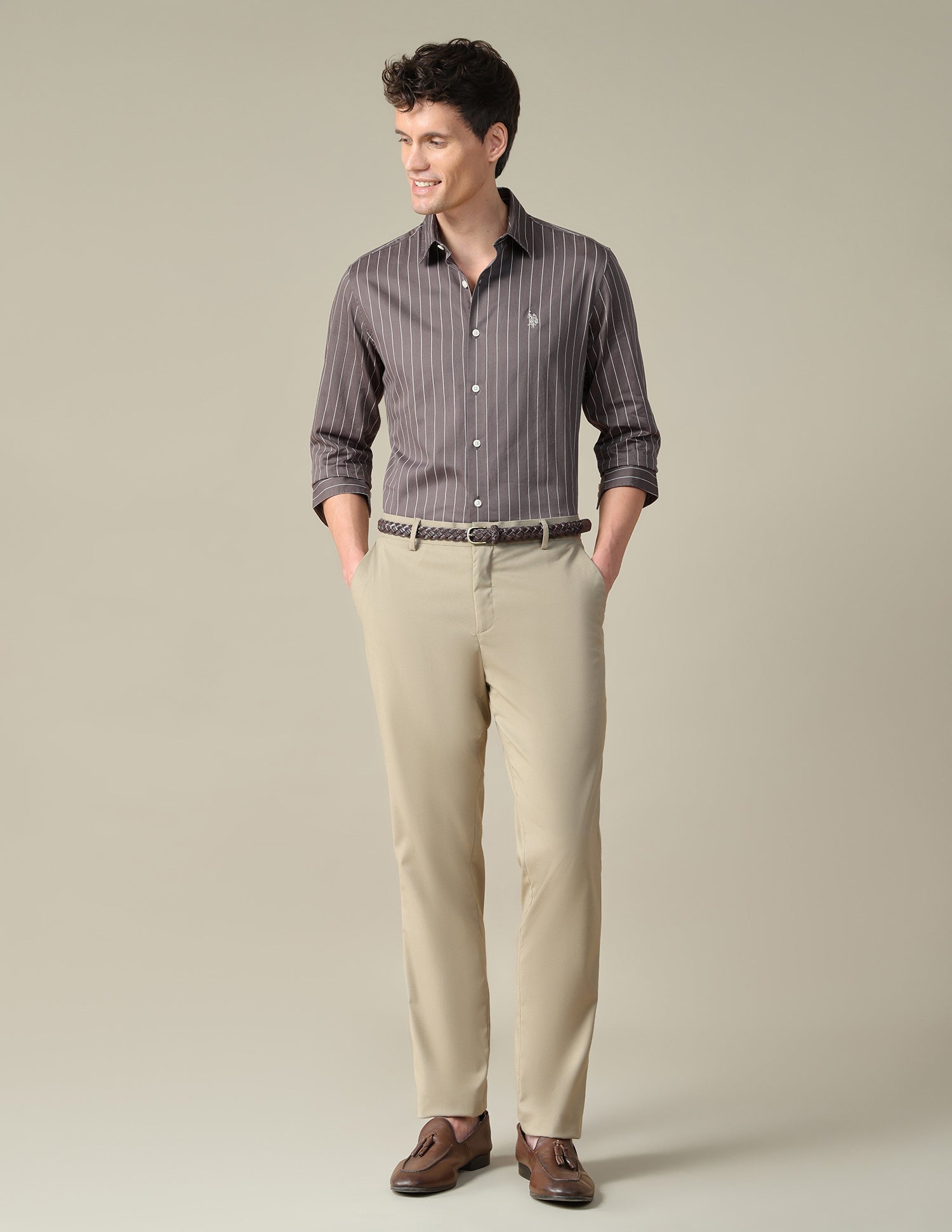Tailored Fit Vertical Striped Shirt Grey - U.S. Polo Assn. India | Large