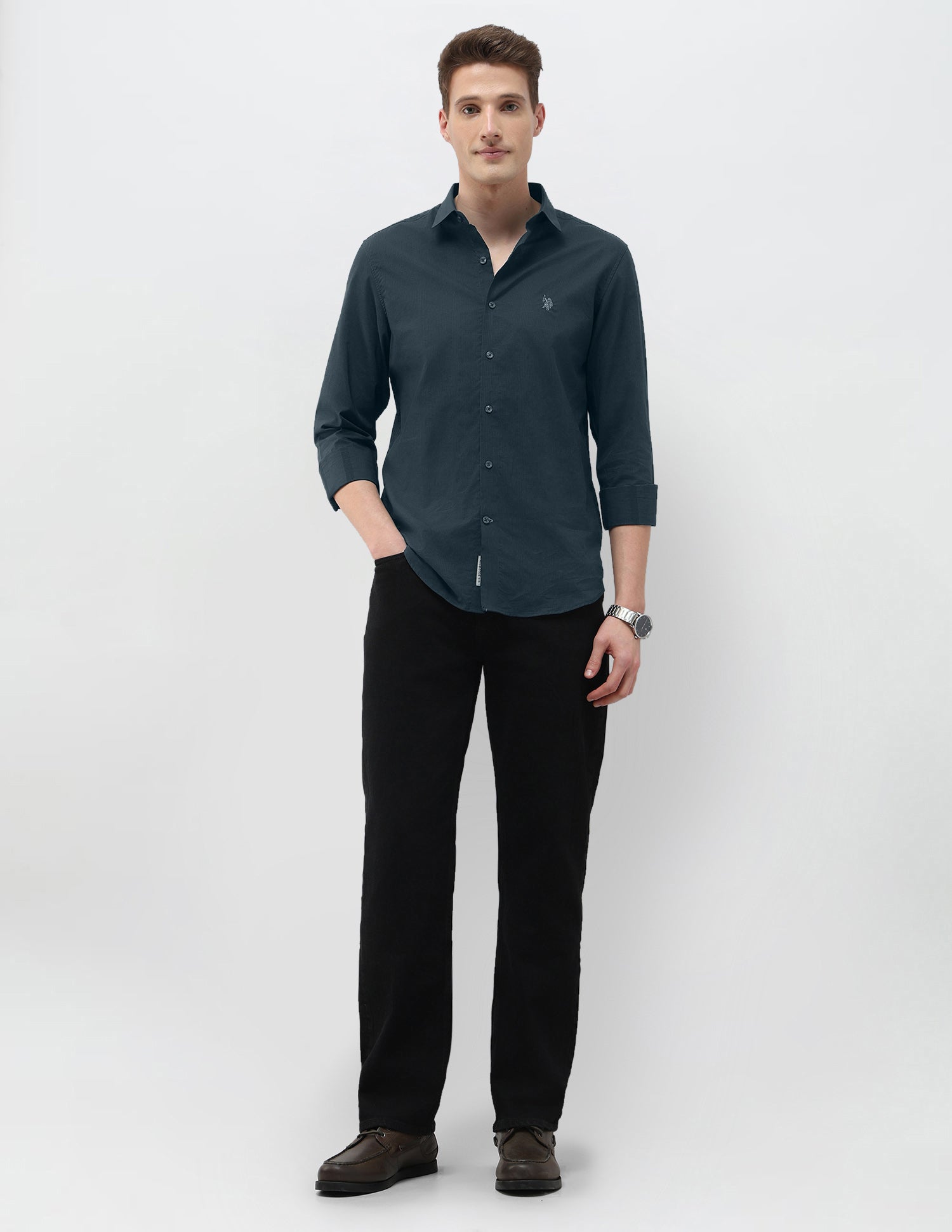 Micro Checked Black & Gold Shirt Teal - U.S. Polo Assn. India | Large