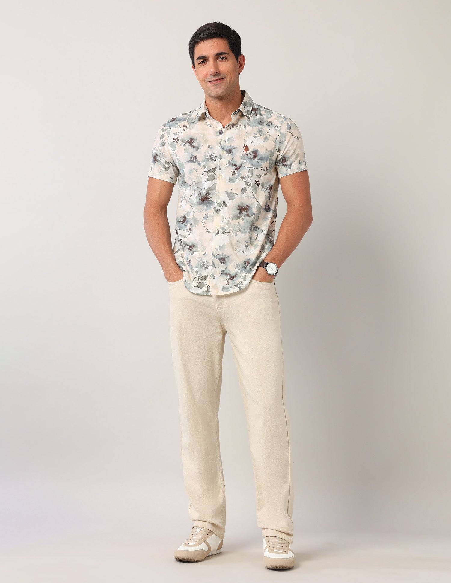 Floral Printed Regular Fit Shirt Beige - U.S. Polo Assn. India | Large