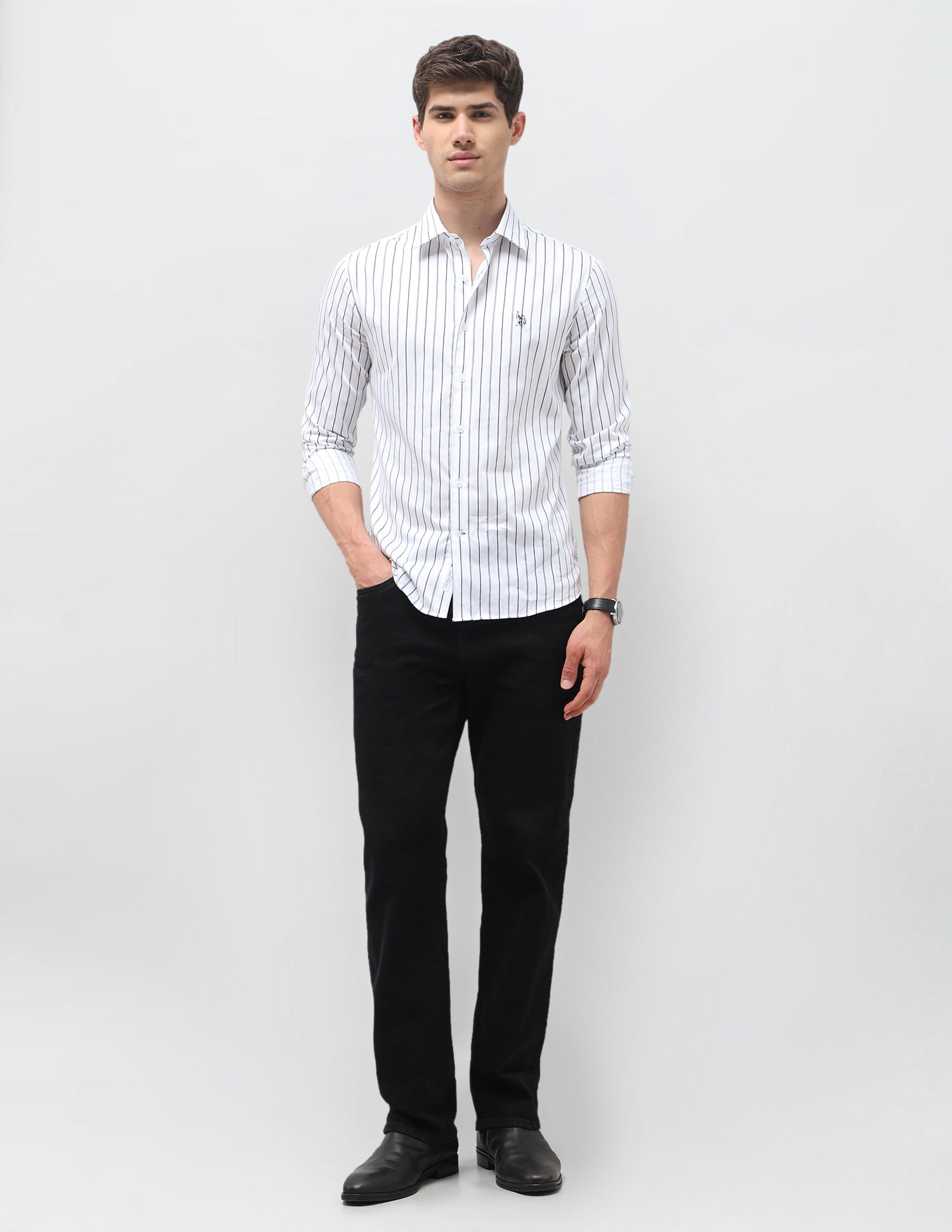 Vertical Striped Satin Shirt Navy - U.S. Polo Assn. India | Large