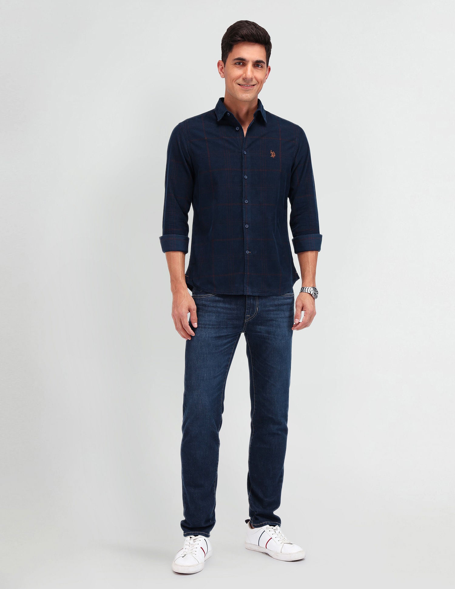 Slim Fit Corduroy Shirt Navy - U.S. Polo Assn. India | Large