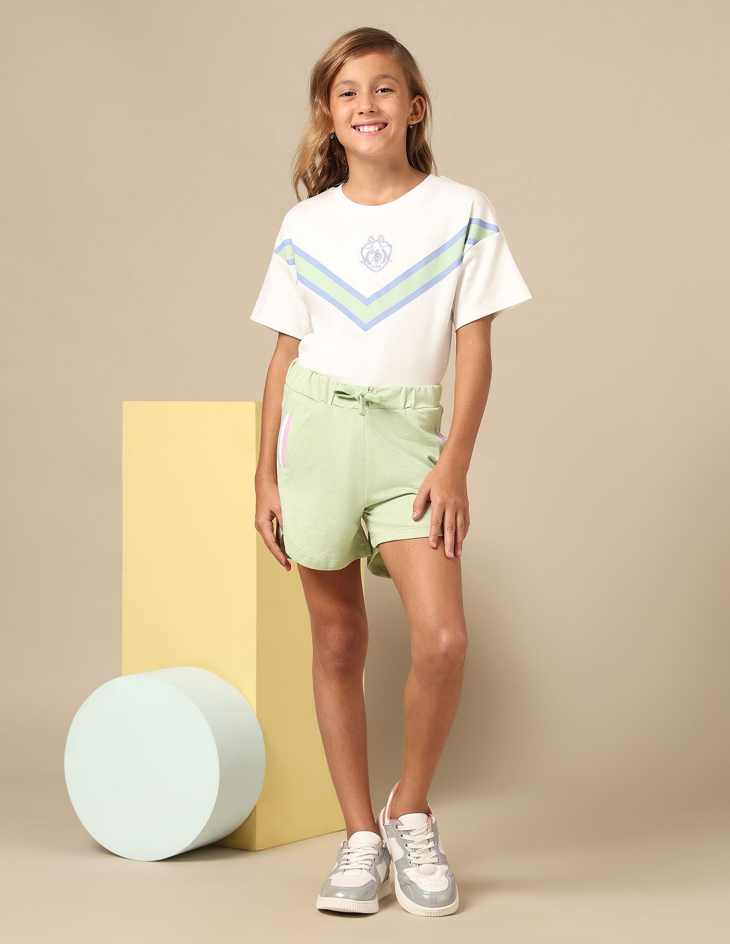 Girls Solid Regular Fit Shorts Light Green - U.S. POLO ASSN. | Large