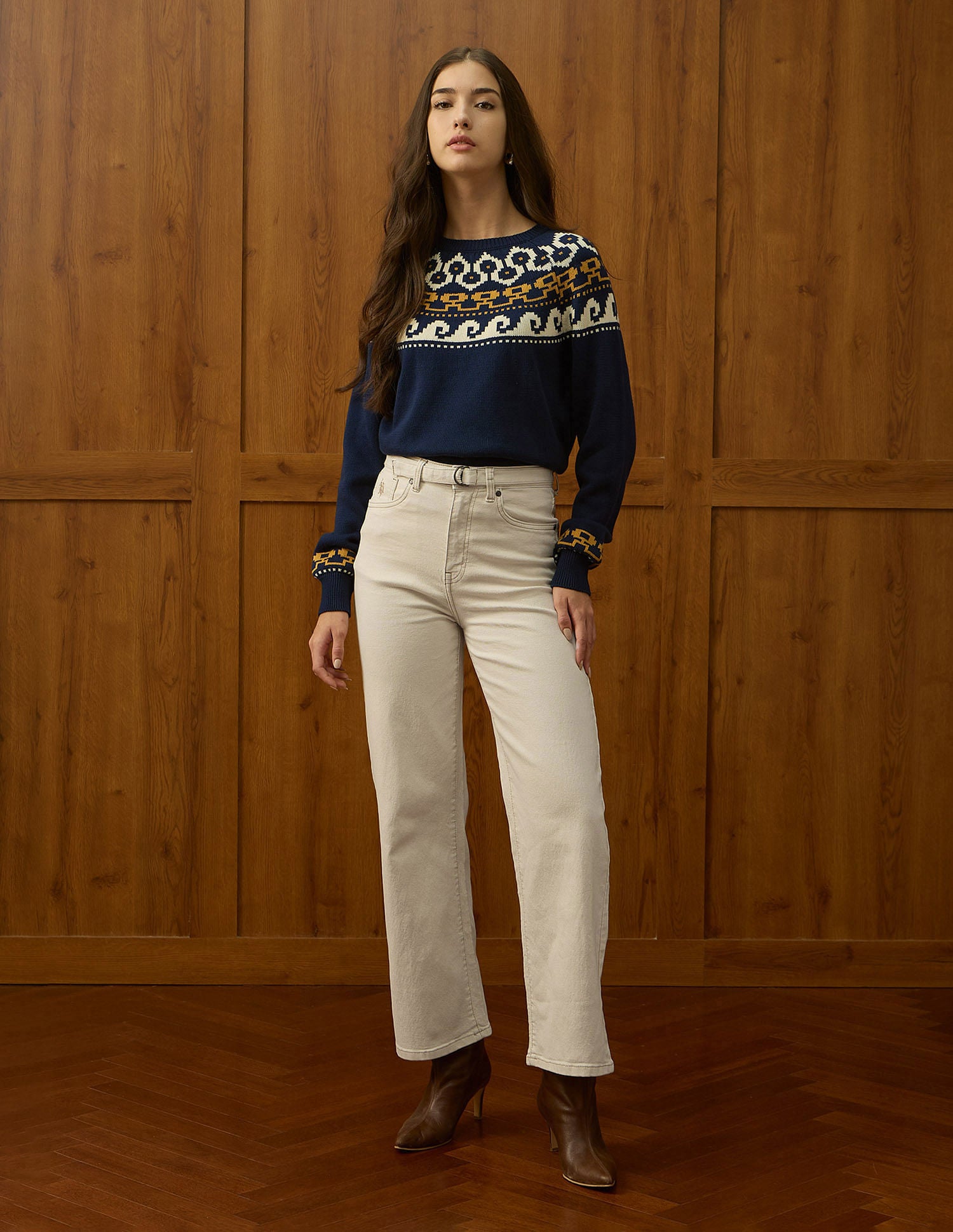 High Rise Wide Leg Jeans Ecru - U.S. POLO ASSN. | Large