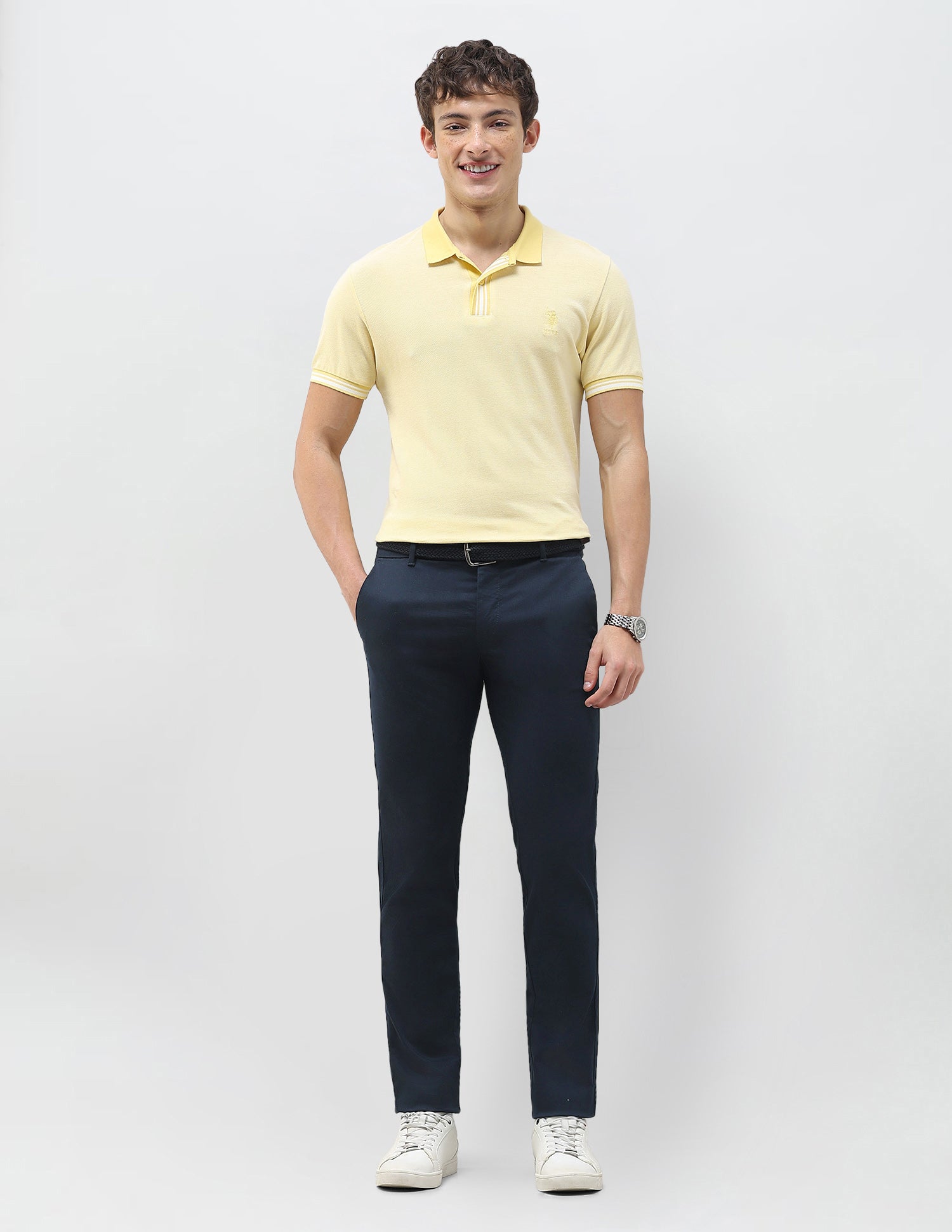 Denver Slim Fit Dobby Trousers Navy - U.S. Polo Assn. India | Large