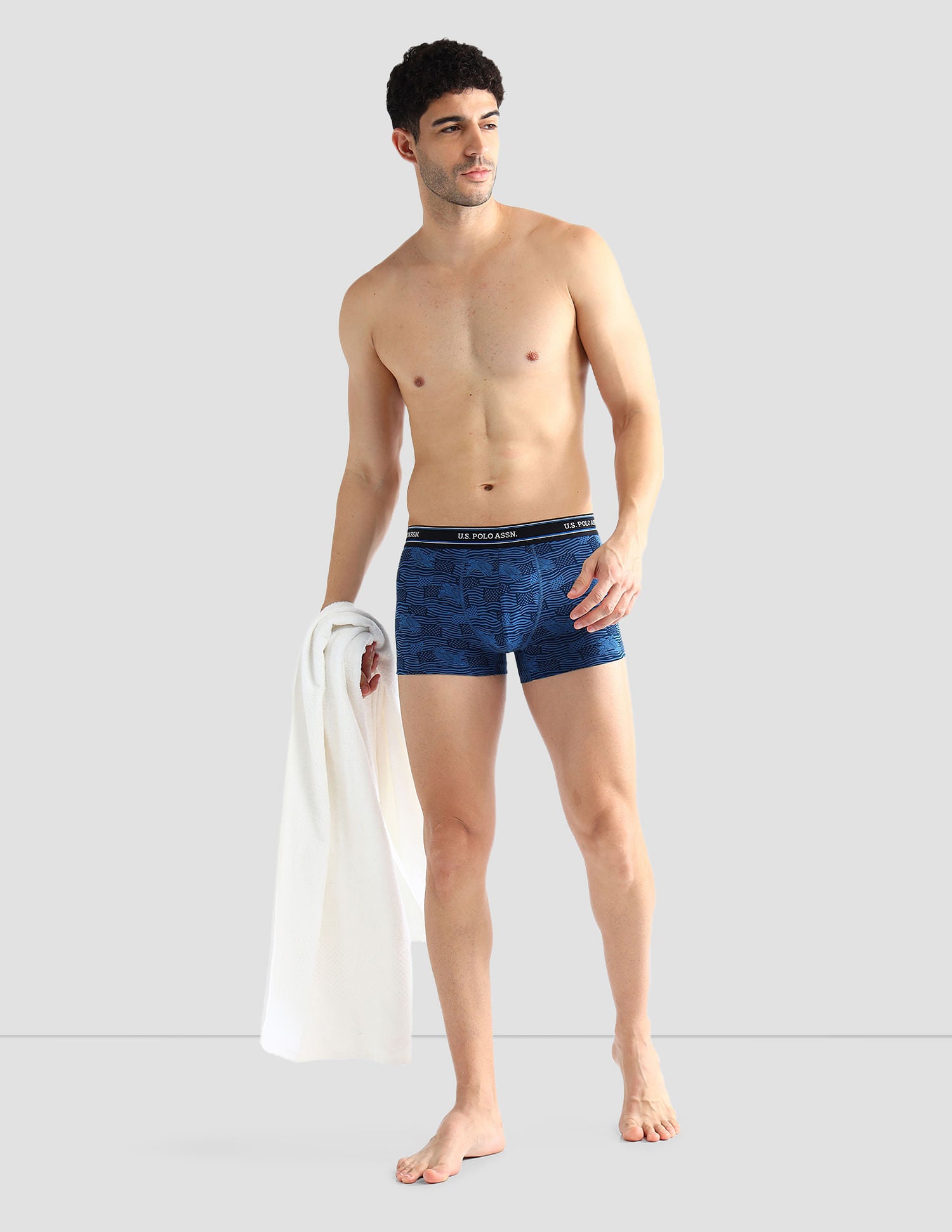 Elasticized Waist Printed I616 Trunks - Pack Of 2 Fedral Blue and Grey Melange - U.S. POLO ASSN. | Large