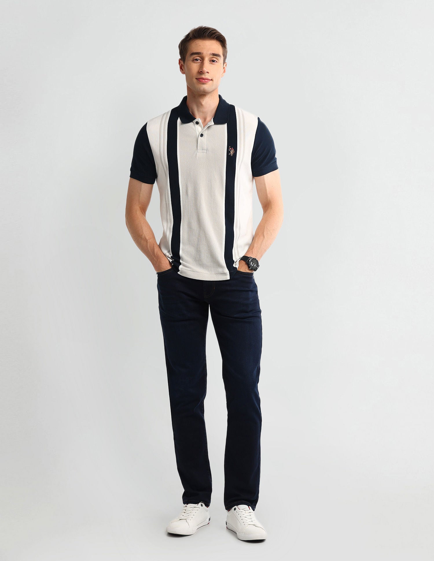 Muscle Fit Striped Cotton Polo Shirt White - U.S. POLO ASSN. | Large