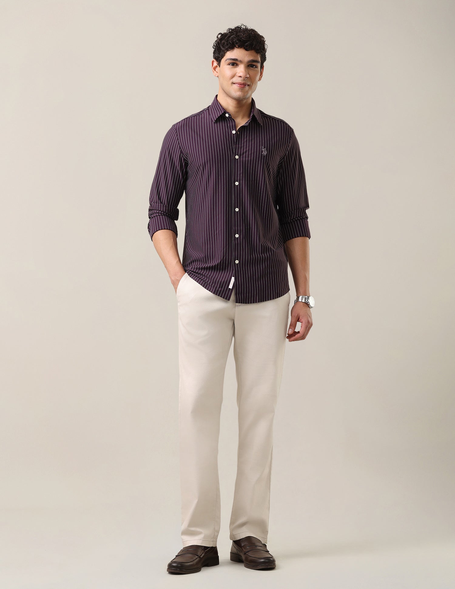 Vertical Striped Knitted Shirt Purple - U.S. Polo Assn. India | Large