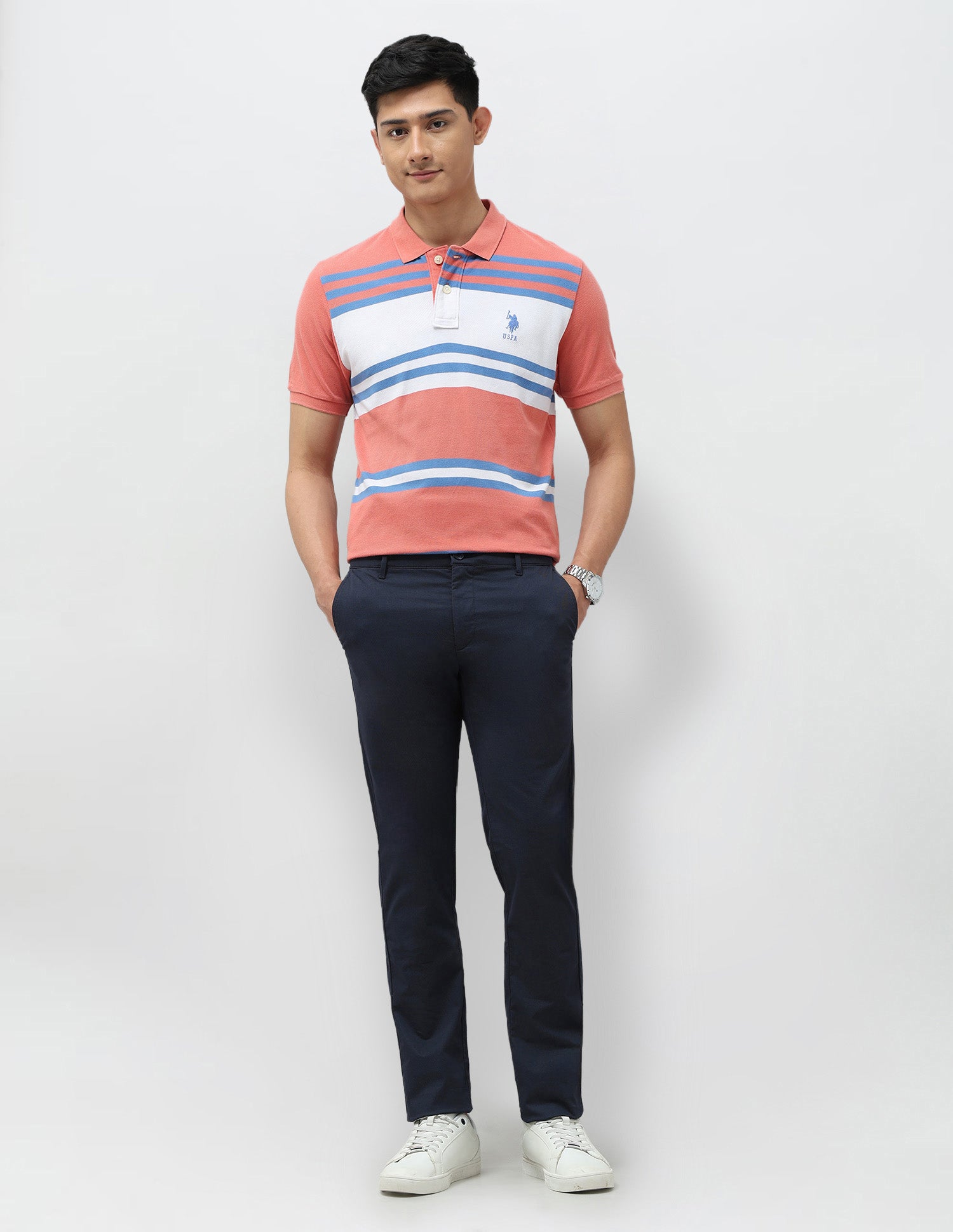 Horizontal Striped Slim Fit Polo Shirt Turquoise - U.S. POLO ASSN. | Large