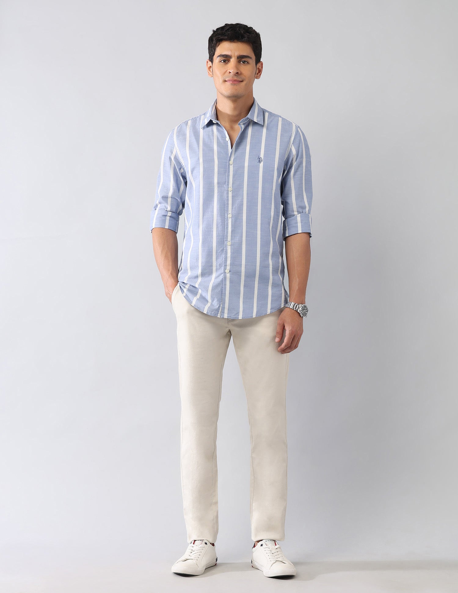 Vertical Striped Dobby Regular Fit Shirt Blue - U.S. Polo Assn. India | Large