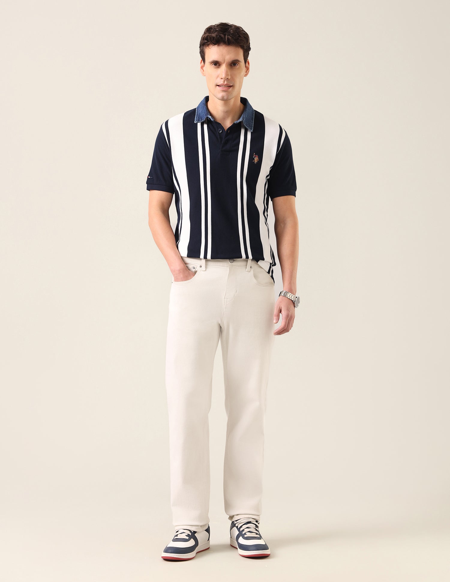 Vertical Striped Slim Fit Polo Shirt Navy - U.S. Polo Assn. India | Large