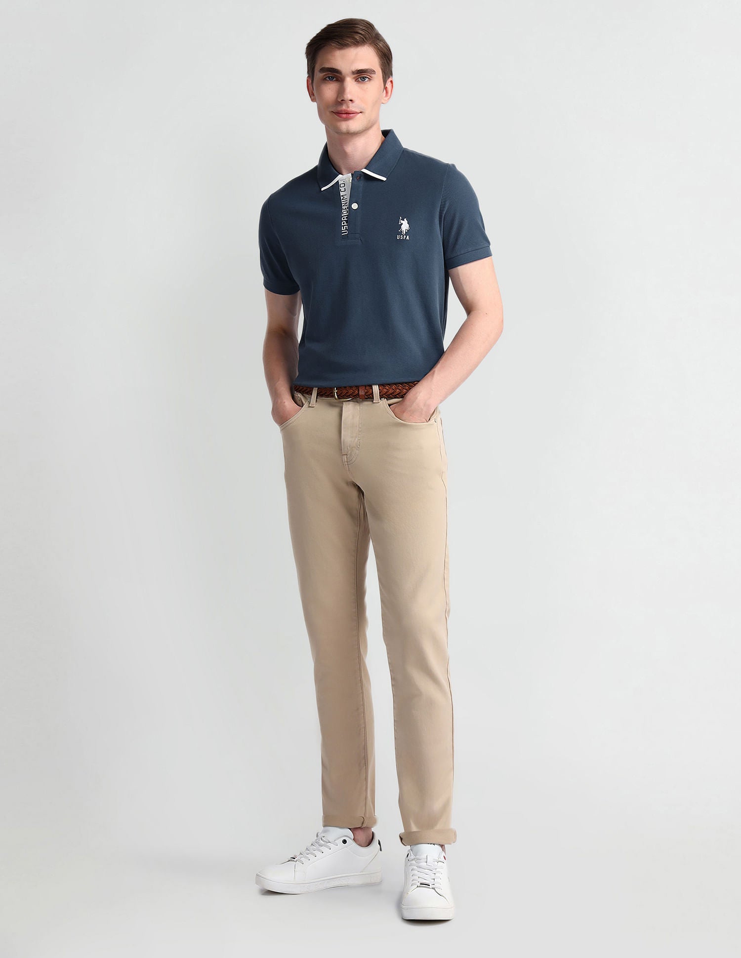 Muscle Fit Solid Polo Shirt Dark-Blue - U.S. Polo Assn. India | Large
