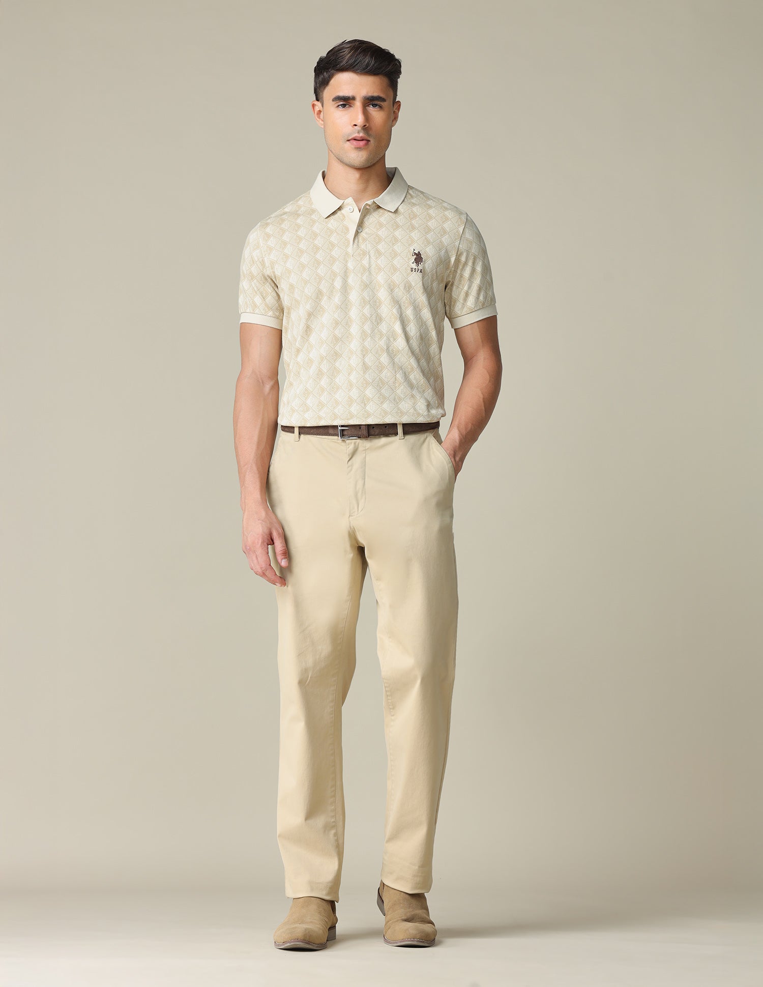 All-Over Printed Regular Fit Polo Shirt Off White - U.S. POLO ASSN. | Large