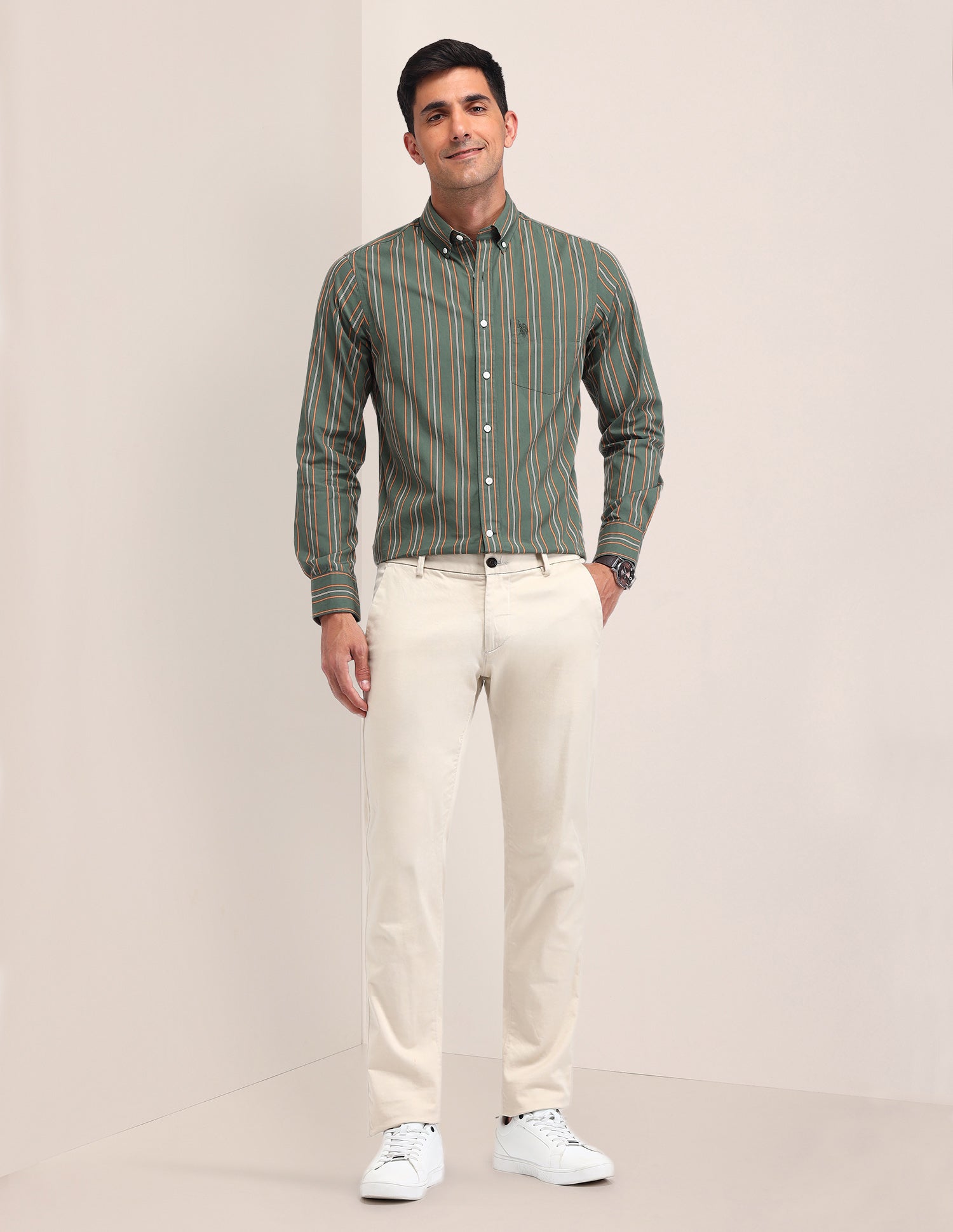 Vertical Striped Tailored Fit Shirt Green - U.S. Polo Assn. India | Large