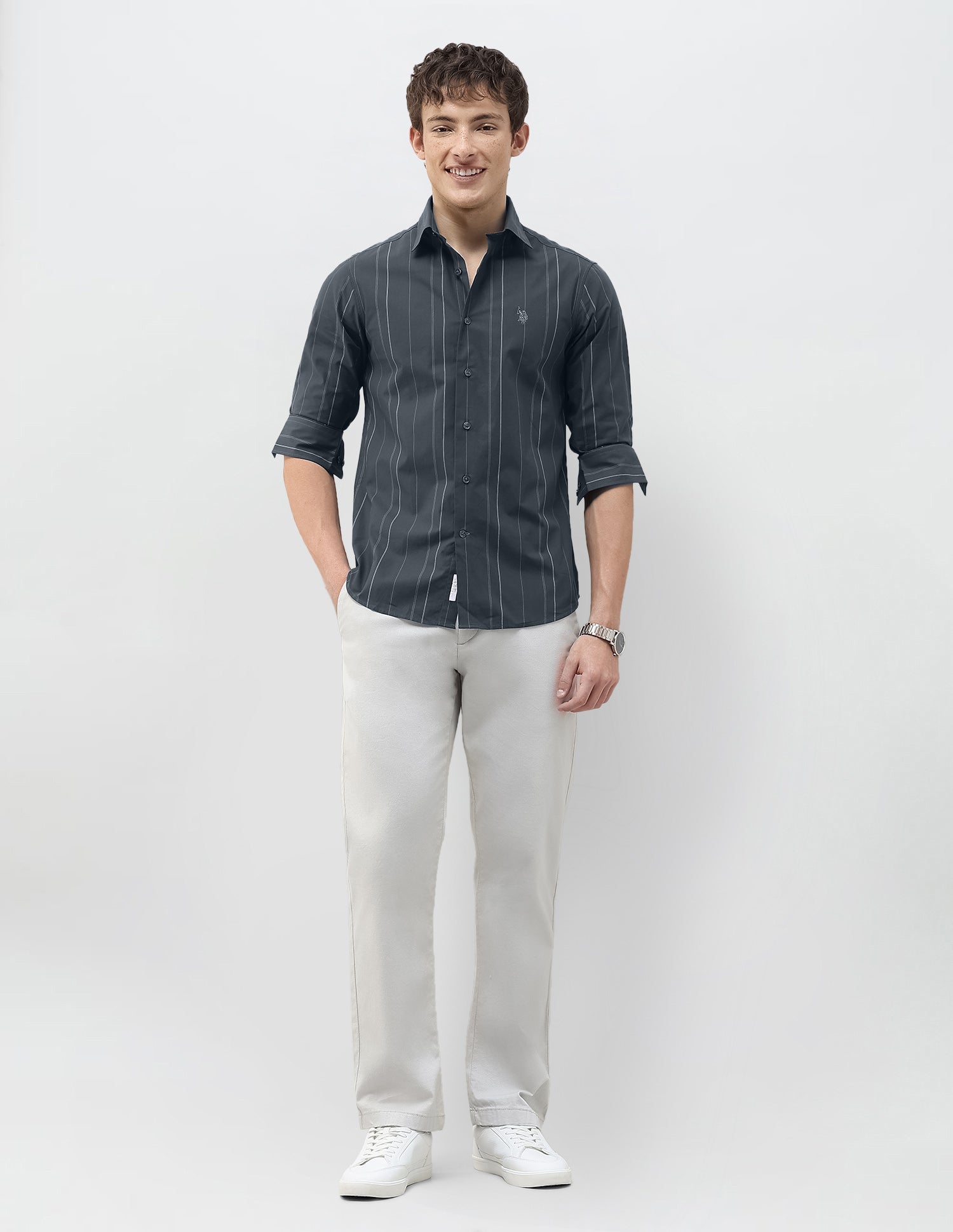 Vertical Striped Tailored Fit Shirt Dark Grey - U.S. Polo Assn. India | Large