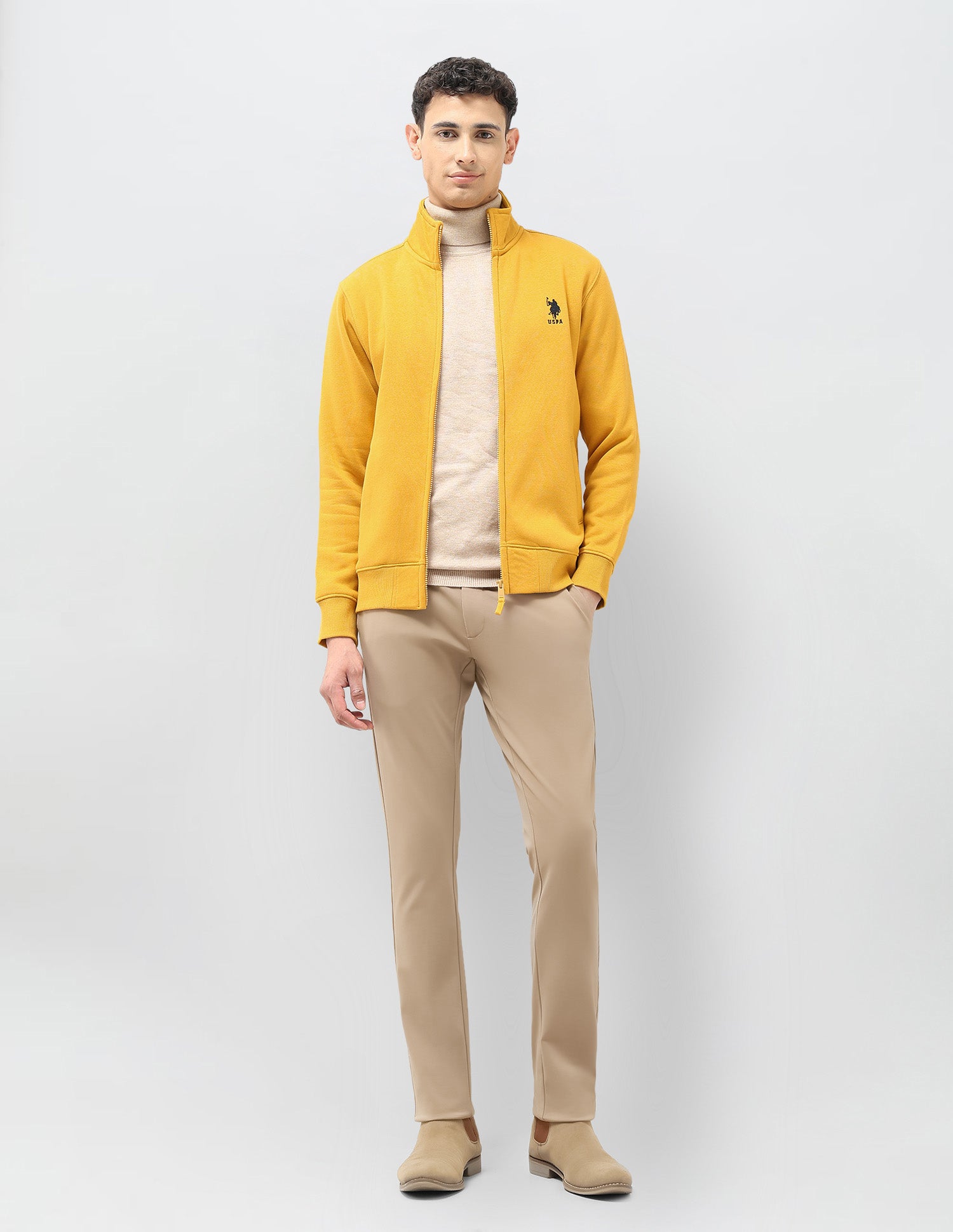 Solid Regular Fit Sweatshirt Mustard - U.S. POLO ASSN. | Large