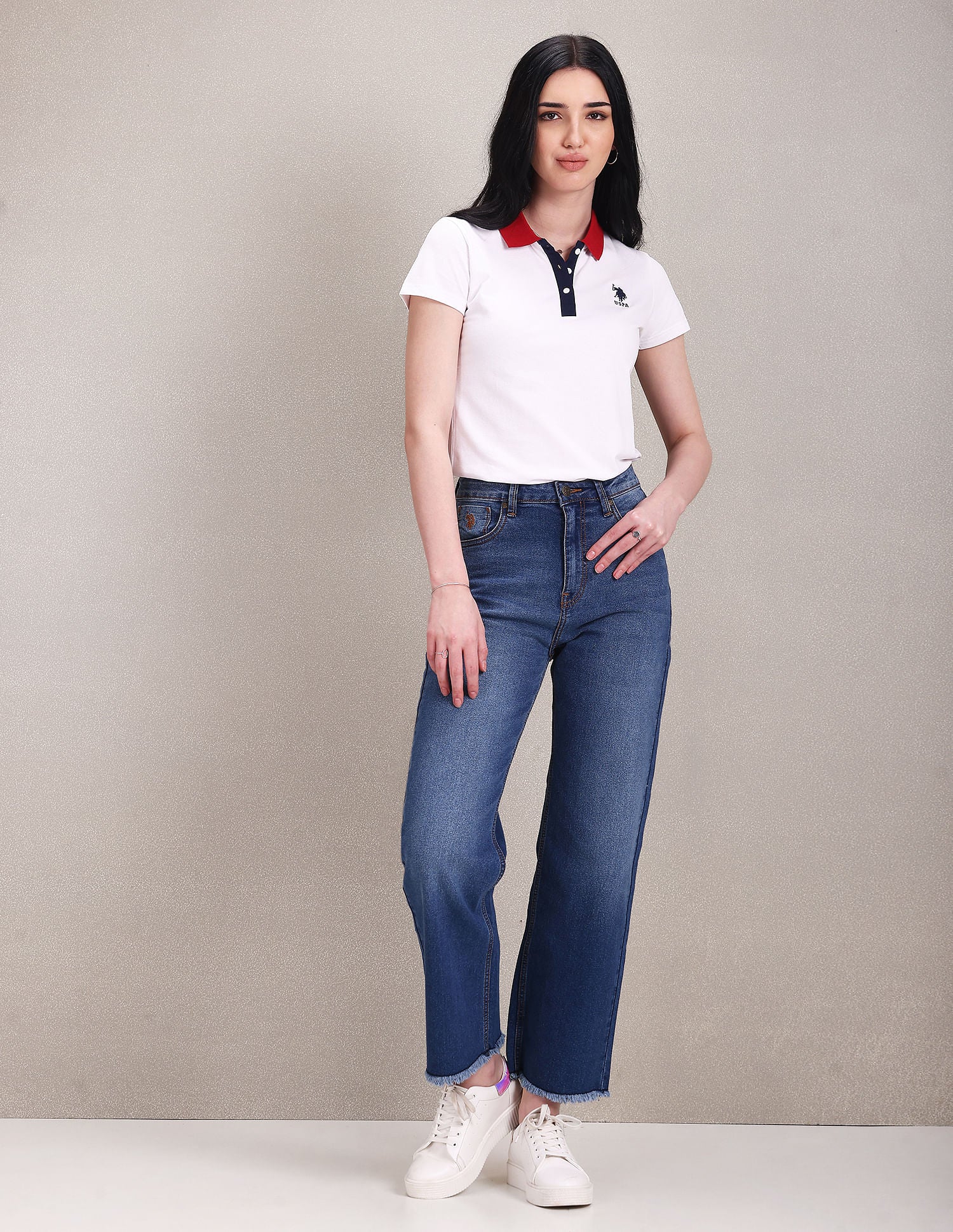 Contrast Collar Solid Polo Shirt White - U.S. POLO ASSN. | Large