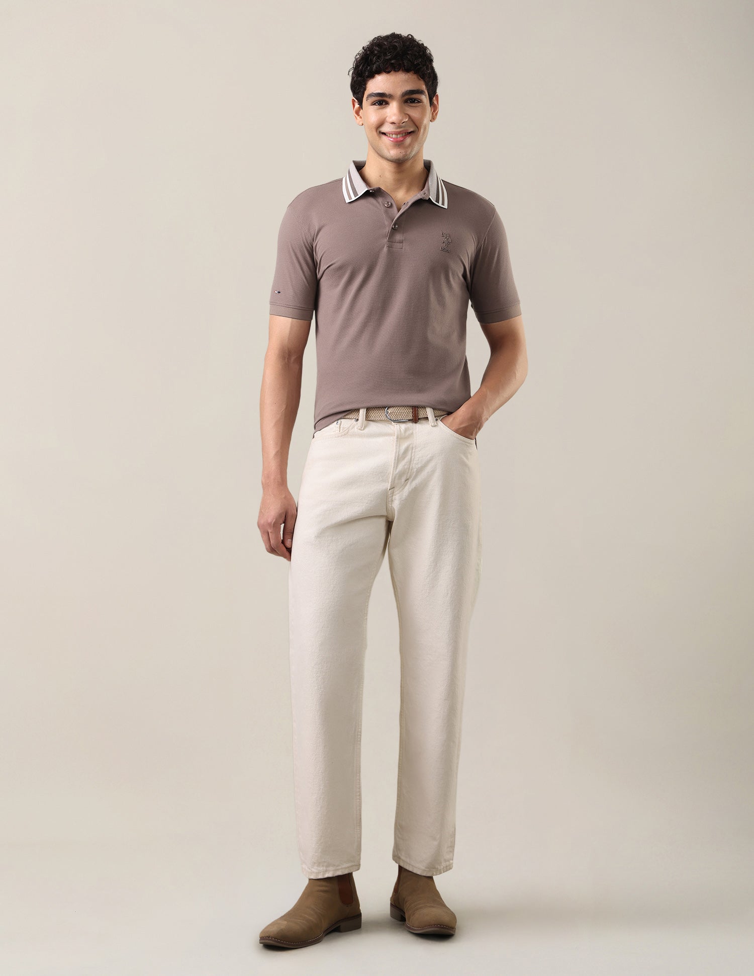 Solid Slim Fit Polo Shirt Brown - U.S. Polo Assn. India | Large