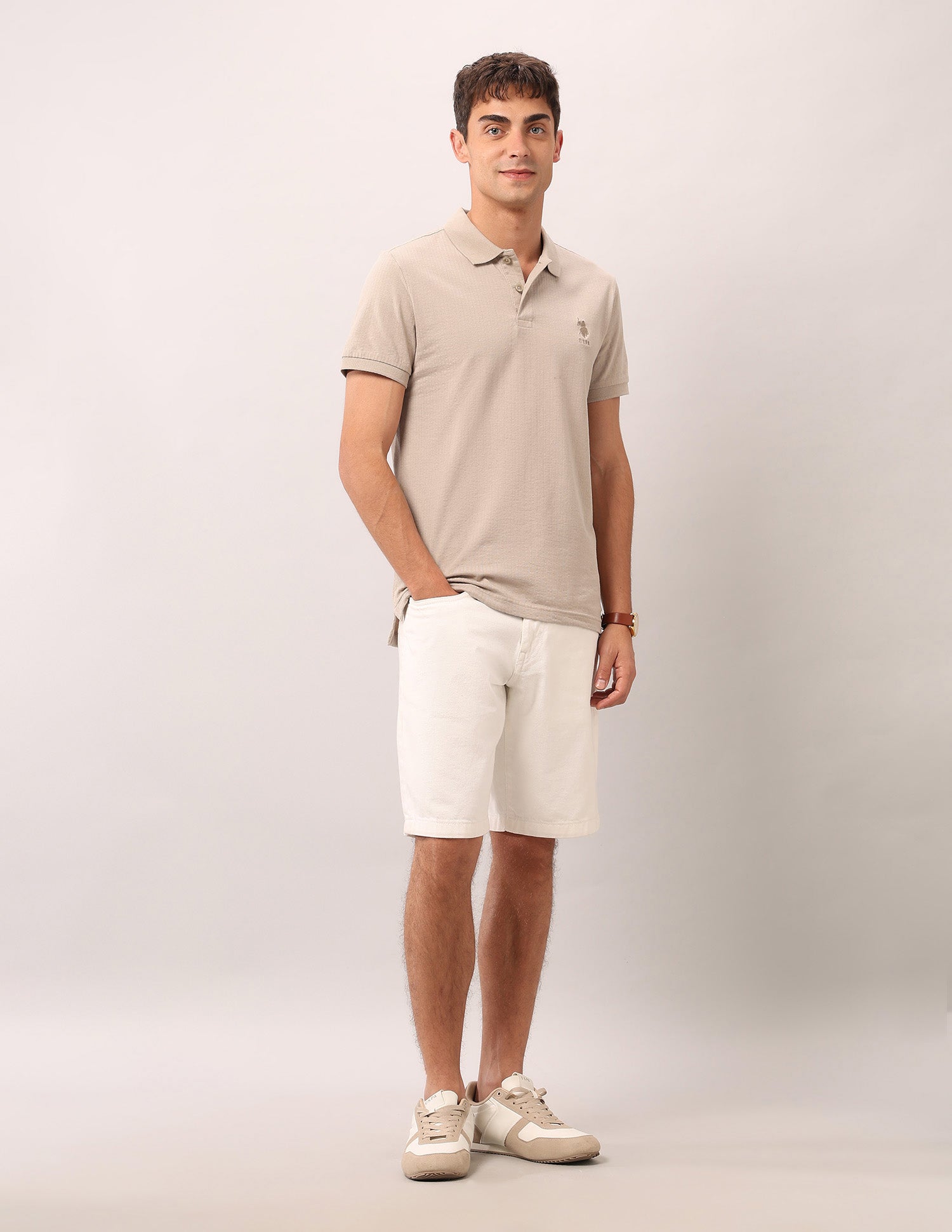 Muscle Fit Work And Wander Polo Shirt Beige - U.S. Polo Assn. India | Large