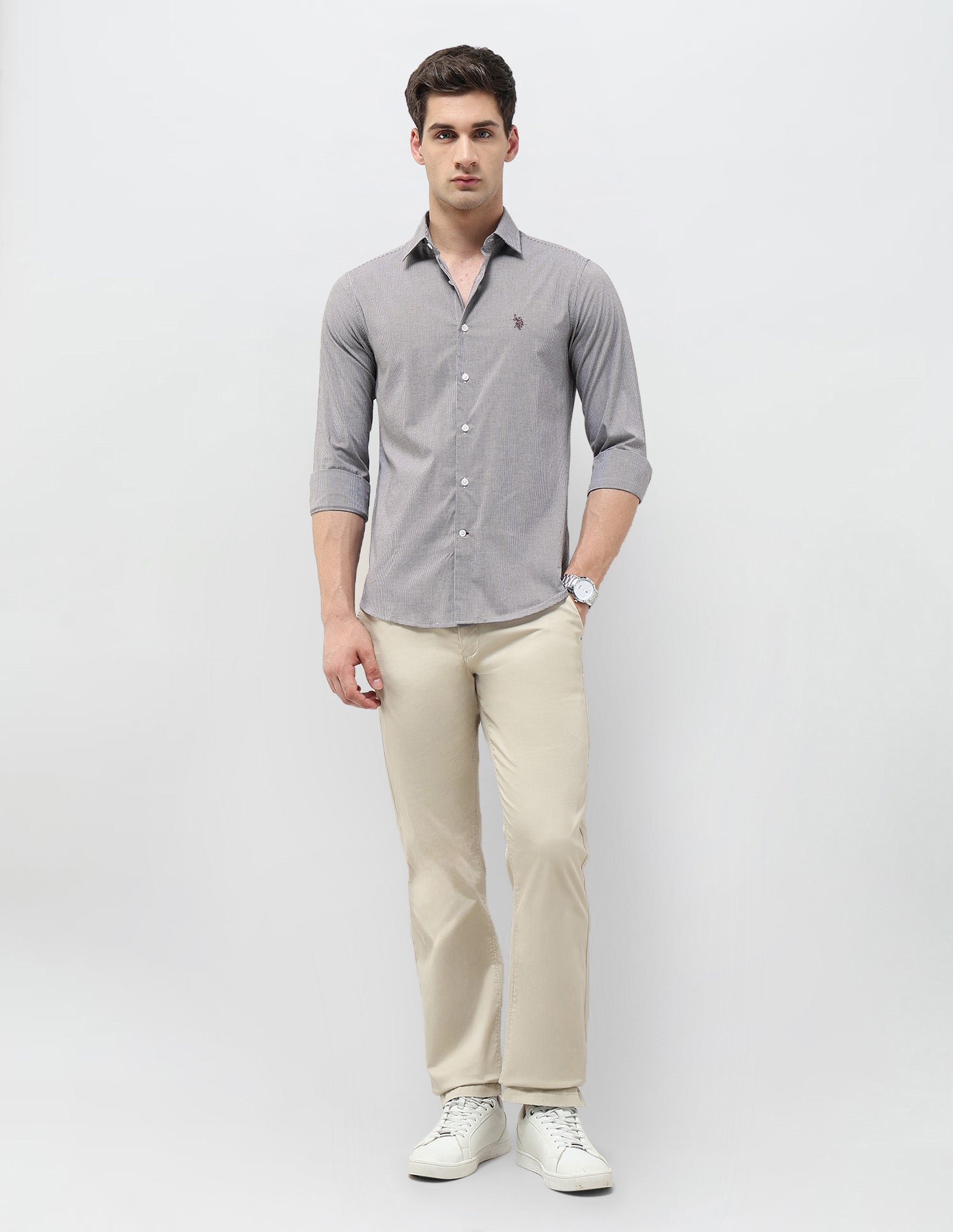 Micro Checked Regular Fit Shirt Choco - U.S. POLO ASSN. | Large