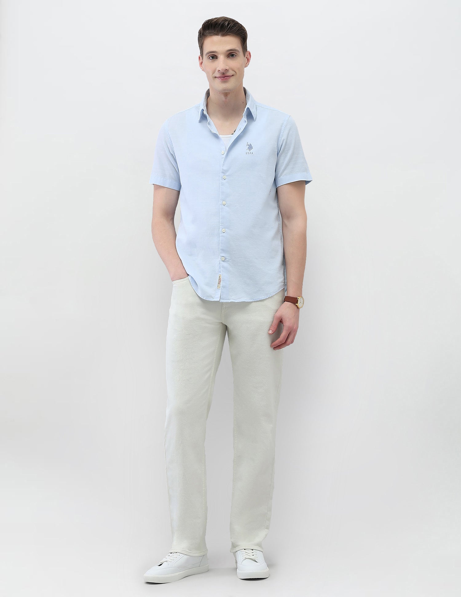 Solid Motel On The Coast Shirt Light Blue - U.S. Polo Assn. India | Large