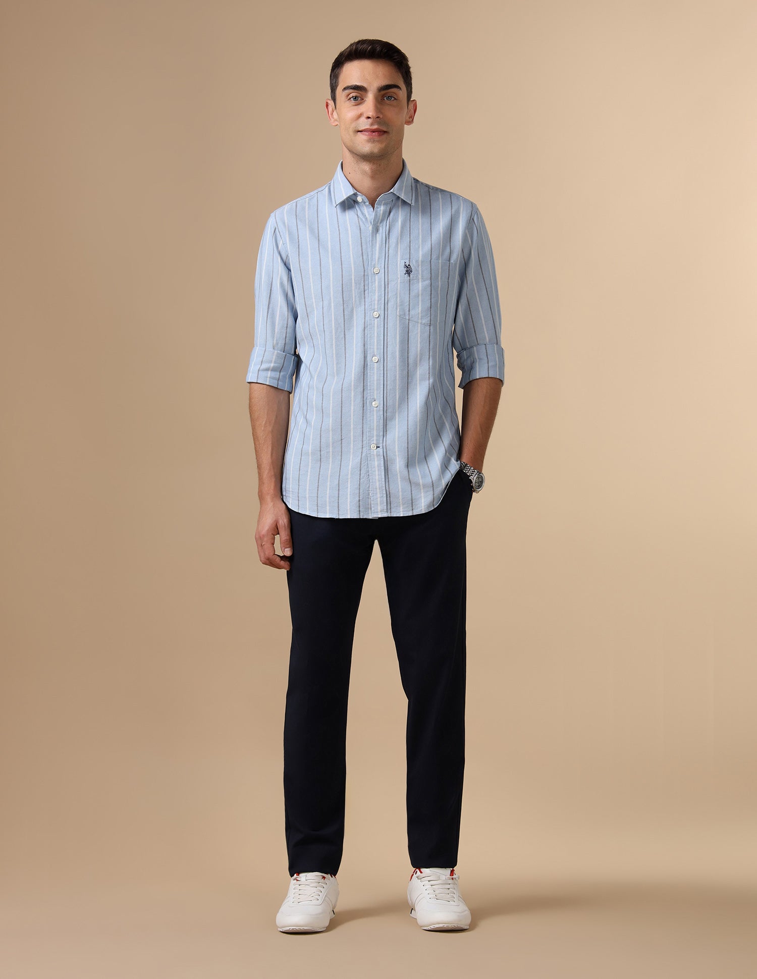 Pure Cotton Tailored Fit Shirt Blue - U.S. Polo Assn. India | Large