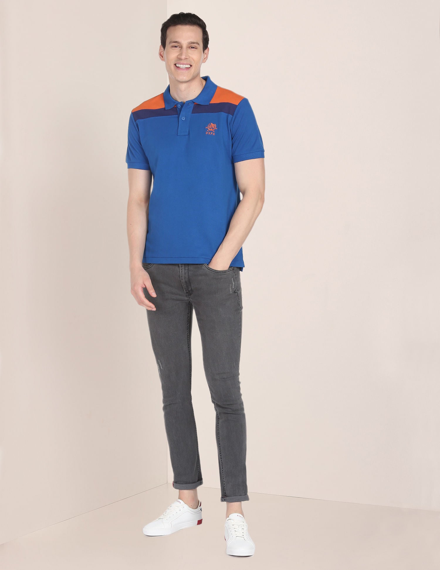 Panelled Colour Block Polo Shirt Dark Blue - U.S. Polo Assn. India | Large