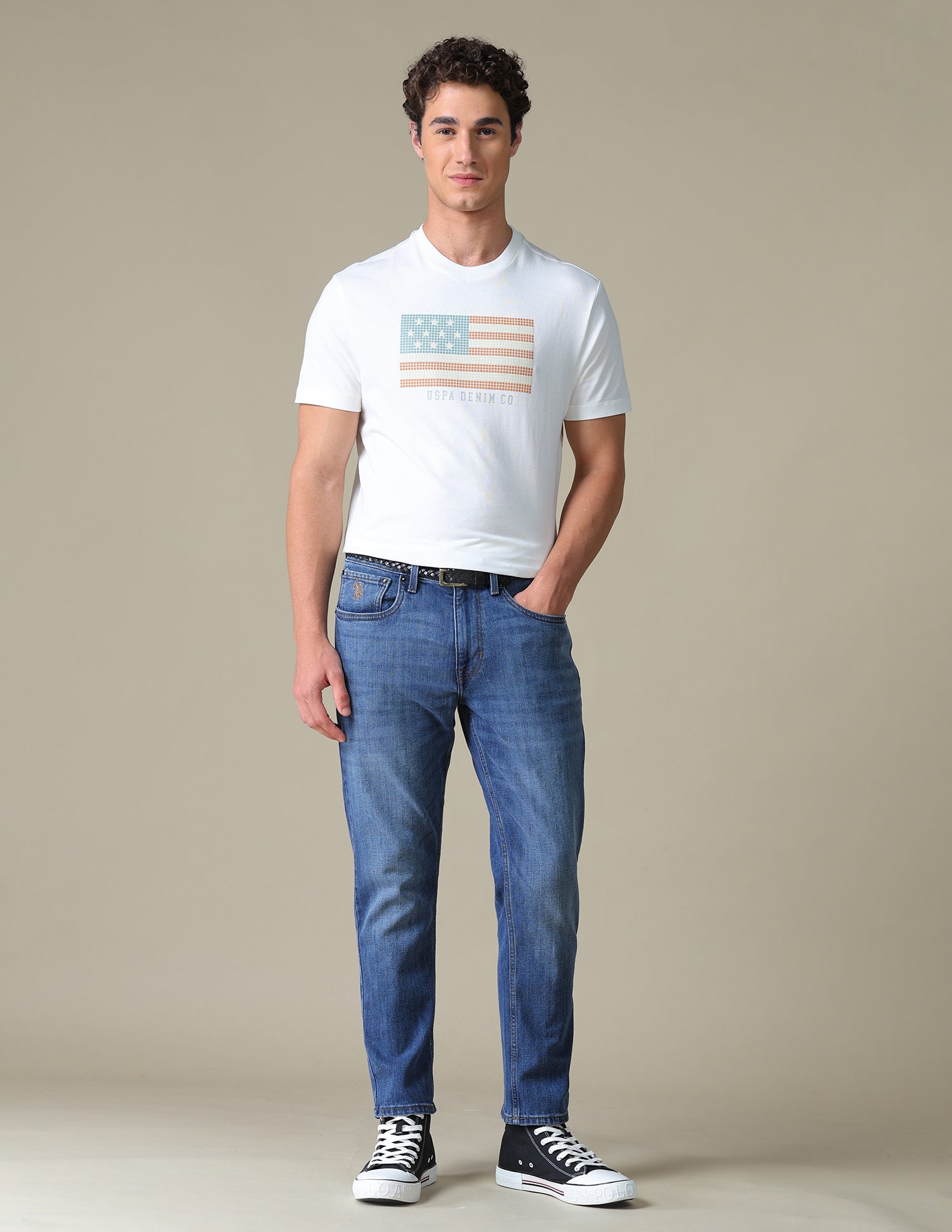 Cole Comfort Cropped Fit Blue Jeans Mid Blue - U.S. Polo Assn. India | Large