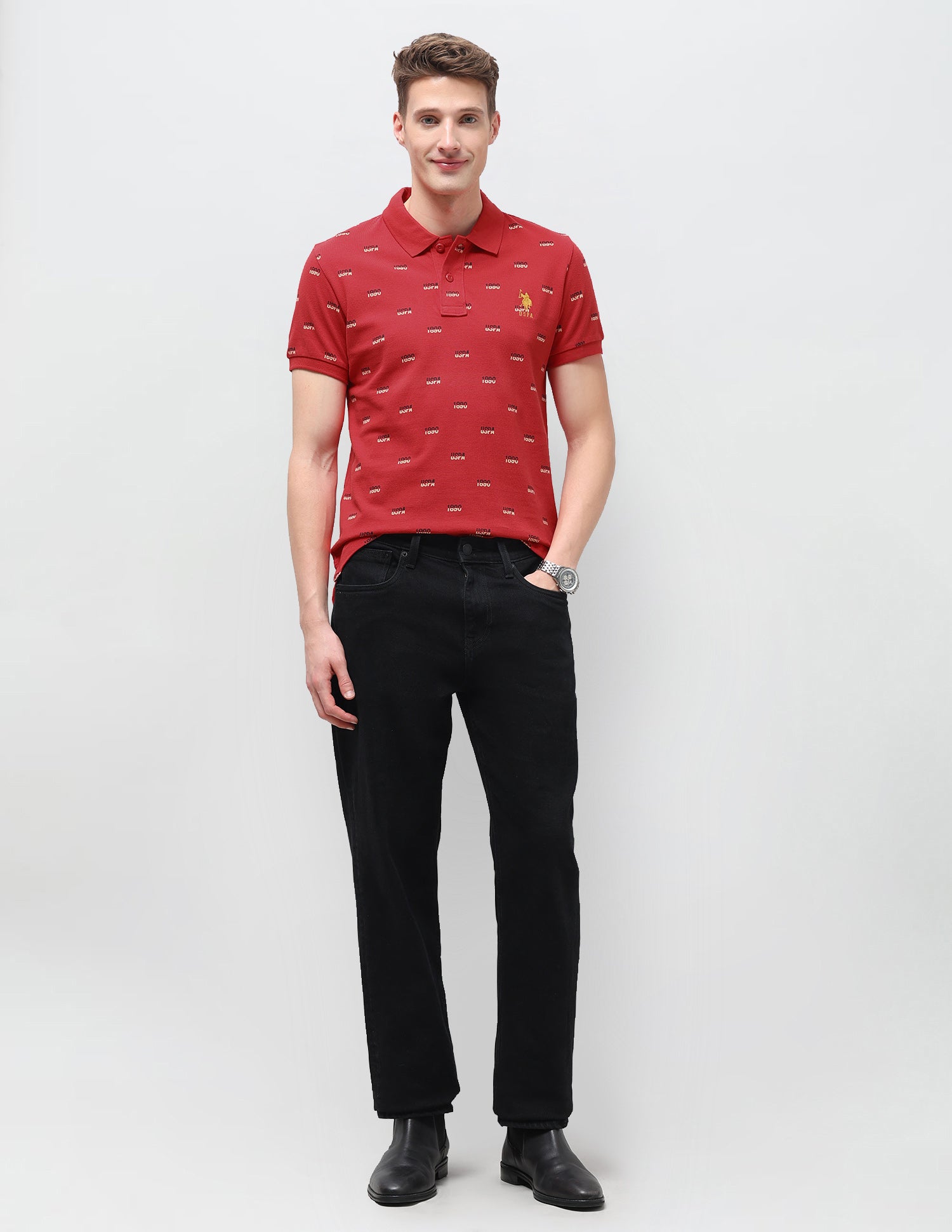 Brand Printed Slim Fit Polo Shirt Red - U.S. Polo Assn. India | Large