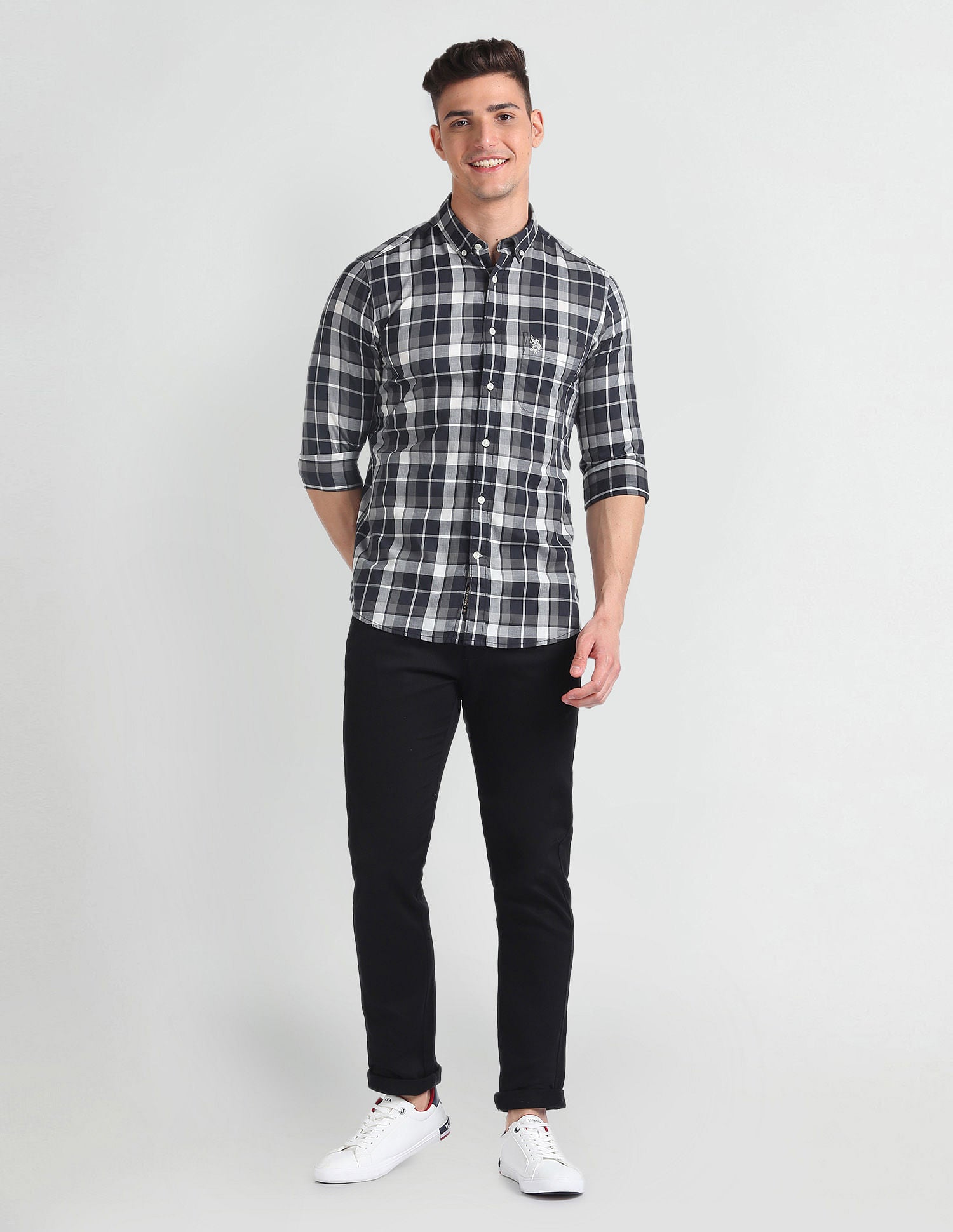 Tartan Check Slim Fit Shirt Black - U.S. Polo Assn. India | Large