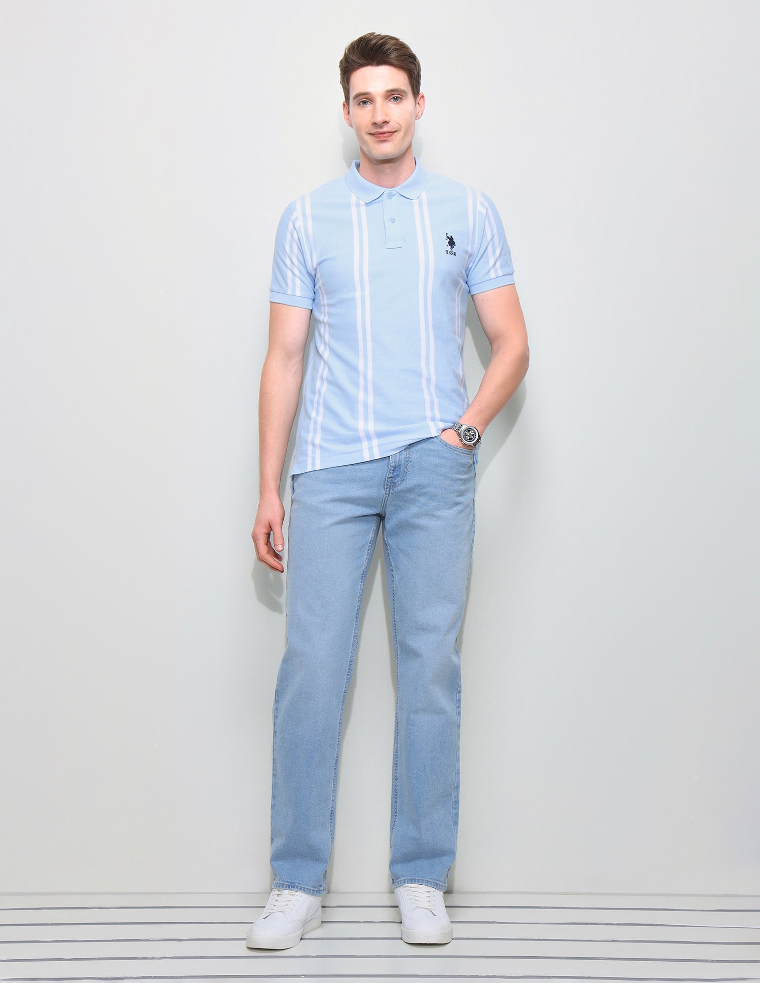 Vertical Striped Slim Fit Polo Shirt Blue - U.S. Polo Assn. India | Large