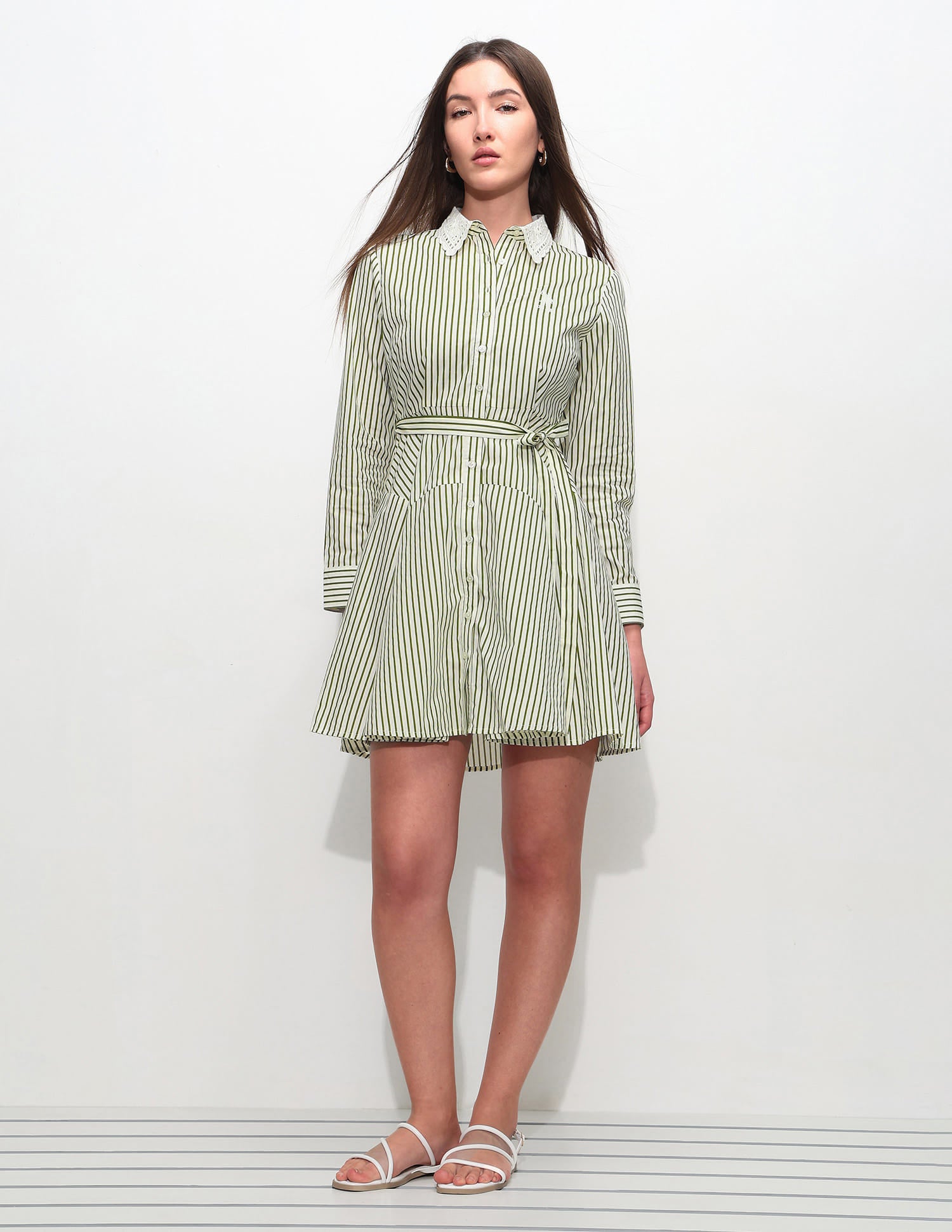 Vertical Striped Shirt Dress Olive - U.S. Polo Assn. India | Large