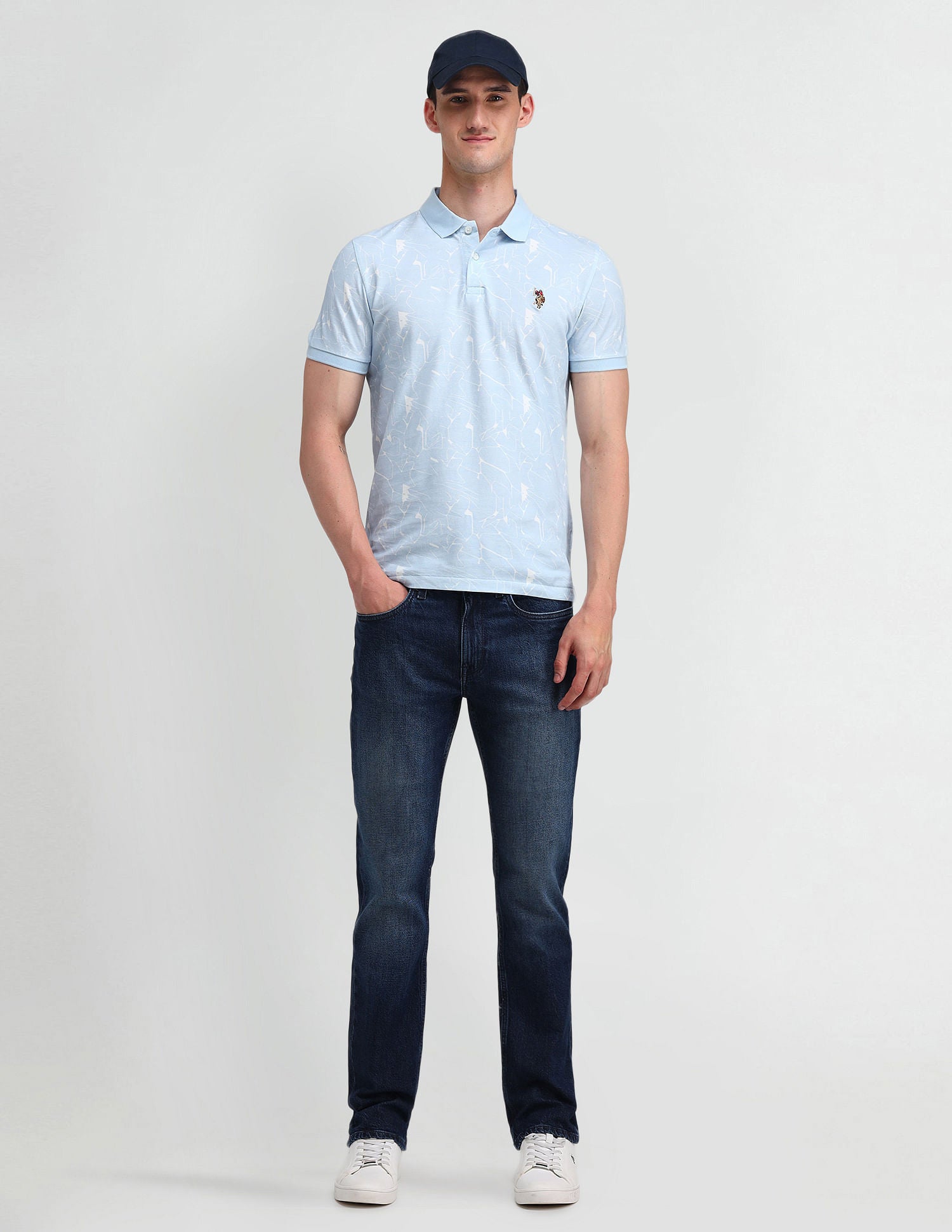 Muscle Fit Printed Polo Shirt Blue - U.S. Polo Assn. India | Large