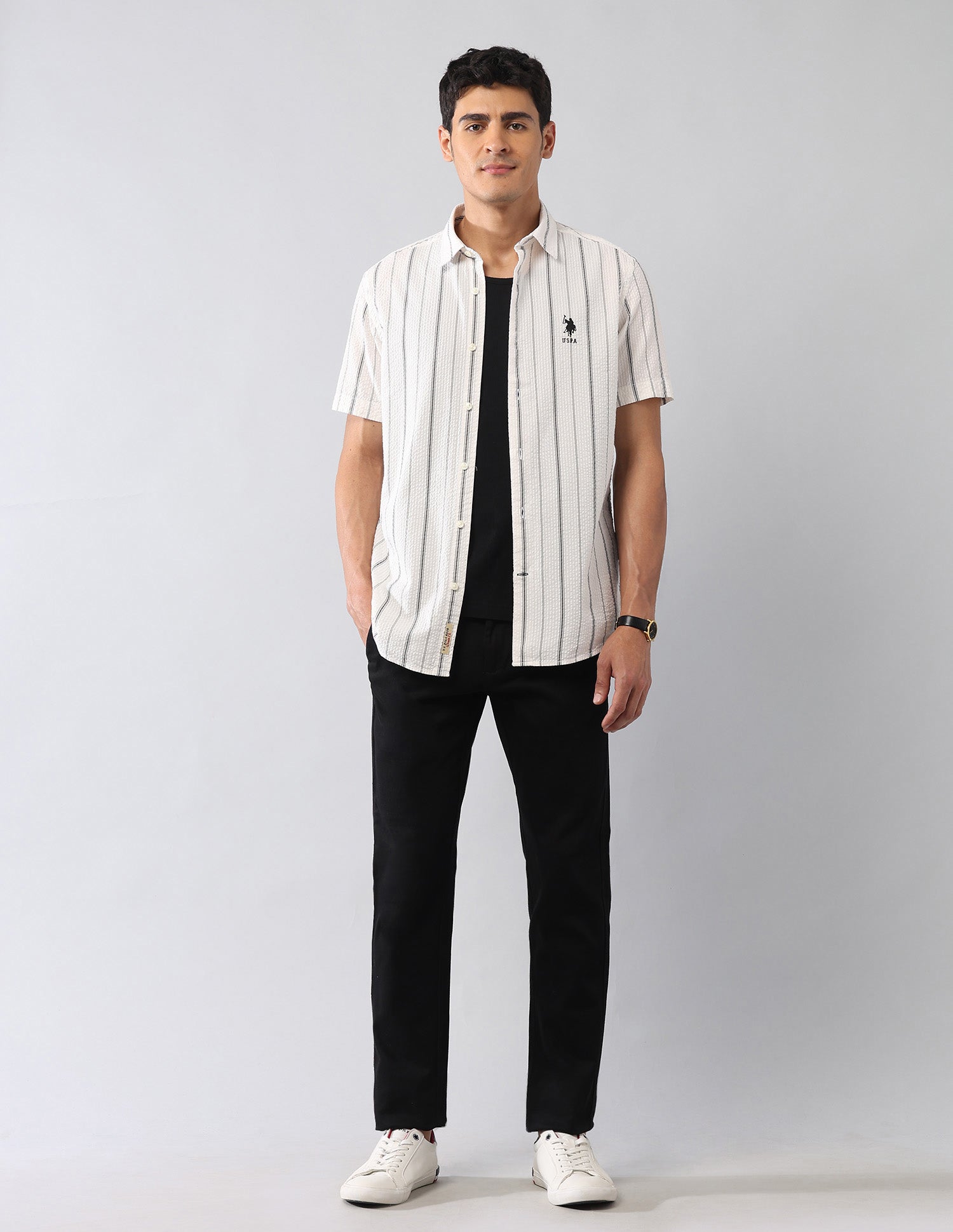 Vertical Striped Seersucker Regular Fit Shirt White - U.S. Polo Assn. India | Large