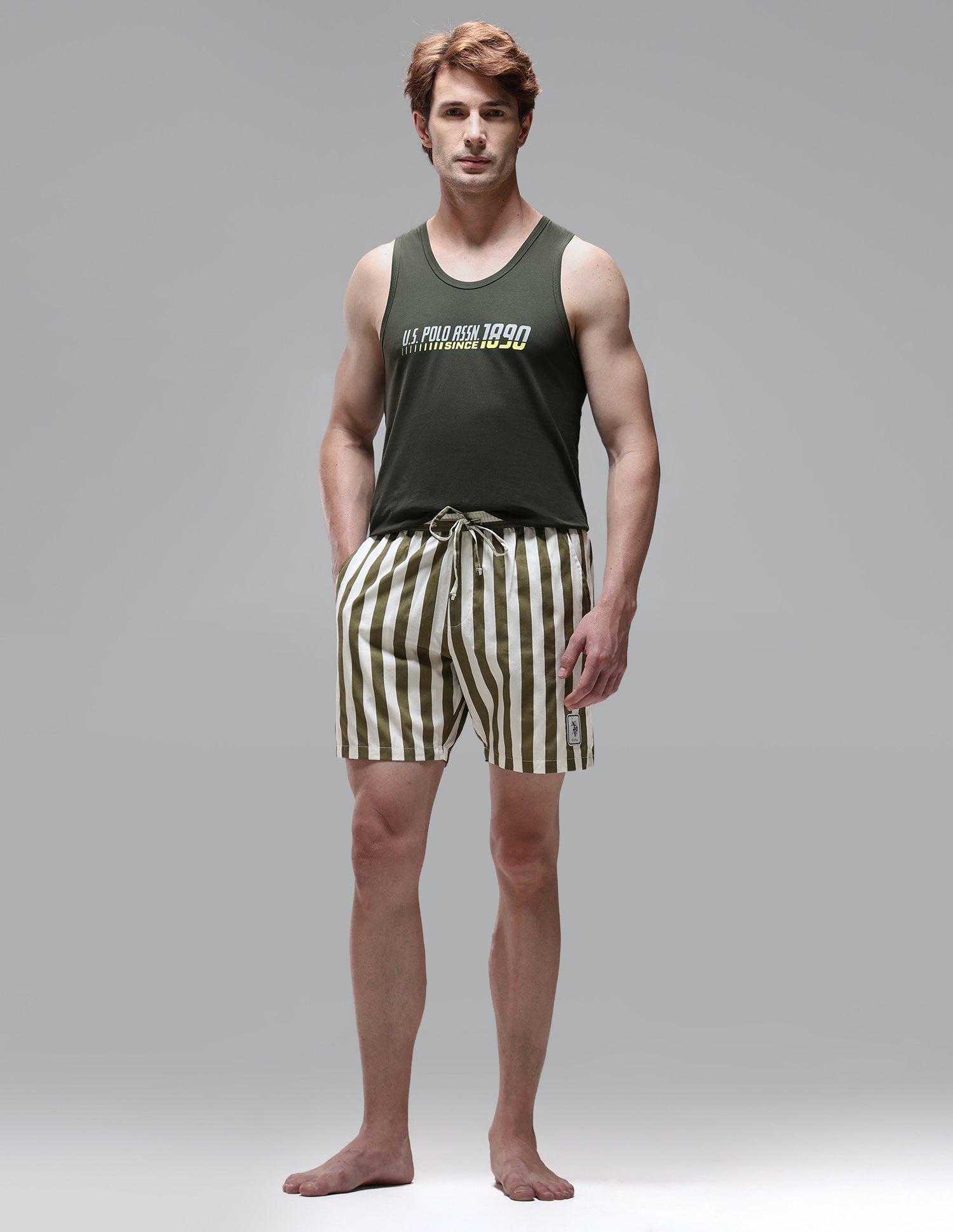Vertical Striped Pure Cotton OEX15 Boxer Shorts Martin Olive - U.S. Polo Assn. India | Large