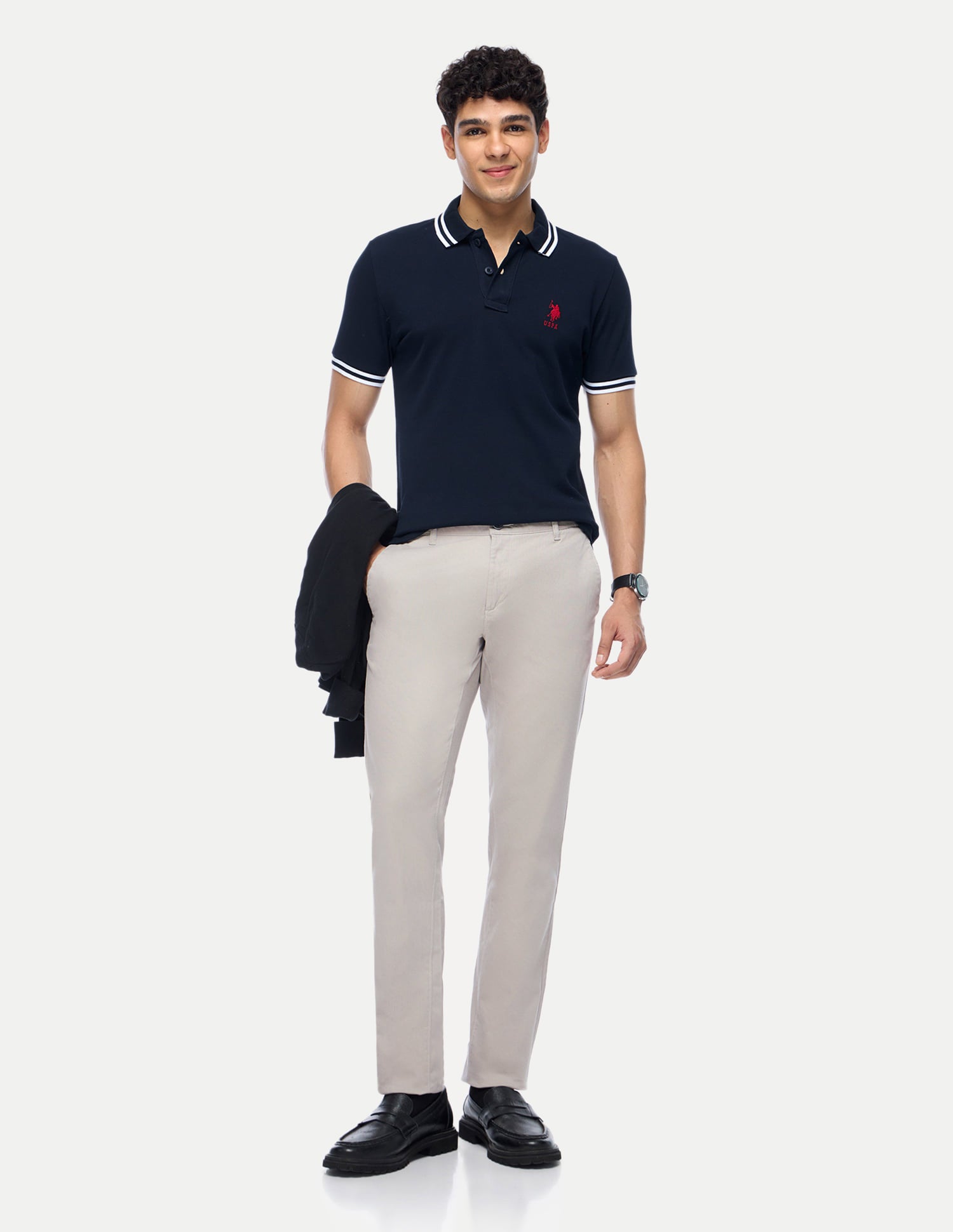 Austin Regular Fit Cotton Stretch Printed Signature Chinos Grey - U.S. Polo Assn. India | Large