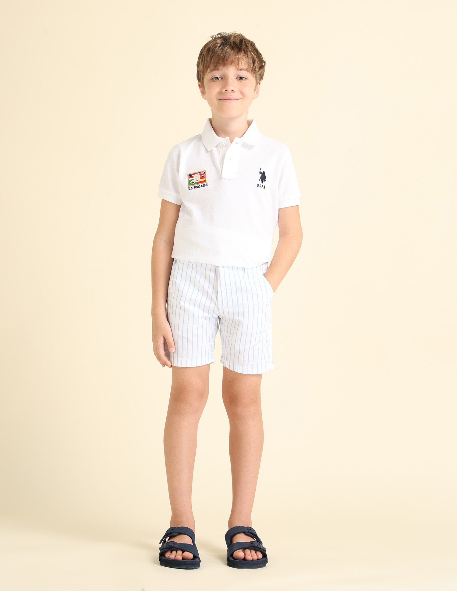 Boys Vertical Striped Regular Fit Shorts Light Blue - U.S. POLO ASSN. | Large
