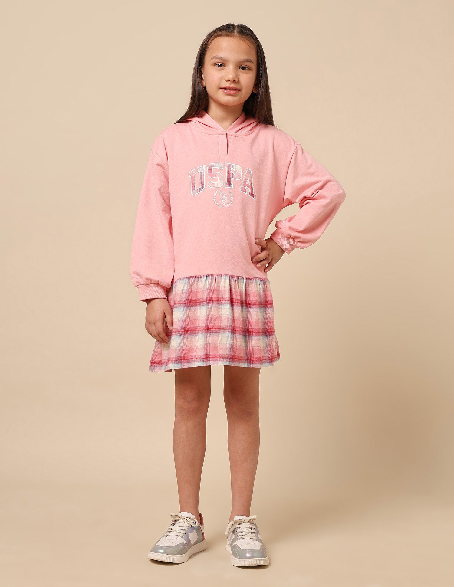 Girls Checked Sweat Dress Pink - U.S. POLO ASSN. | Large