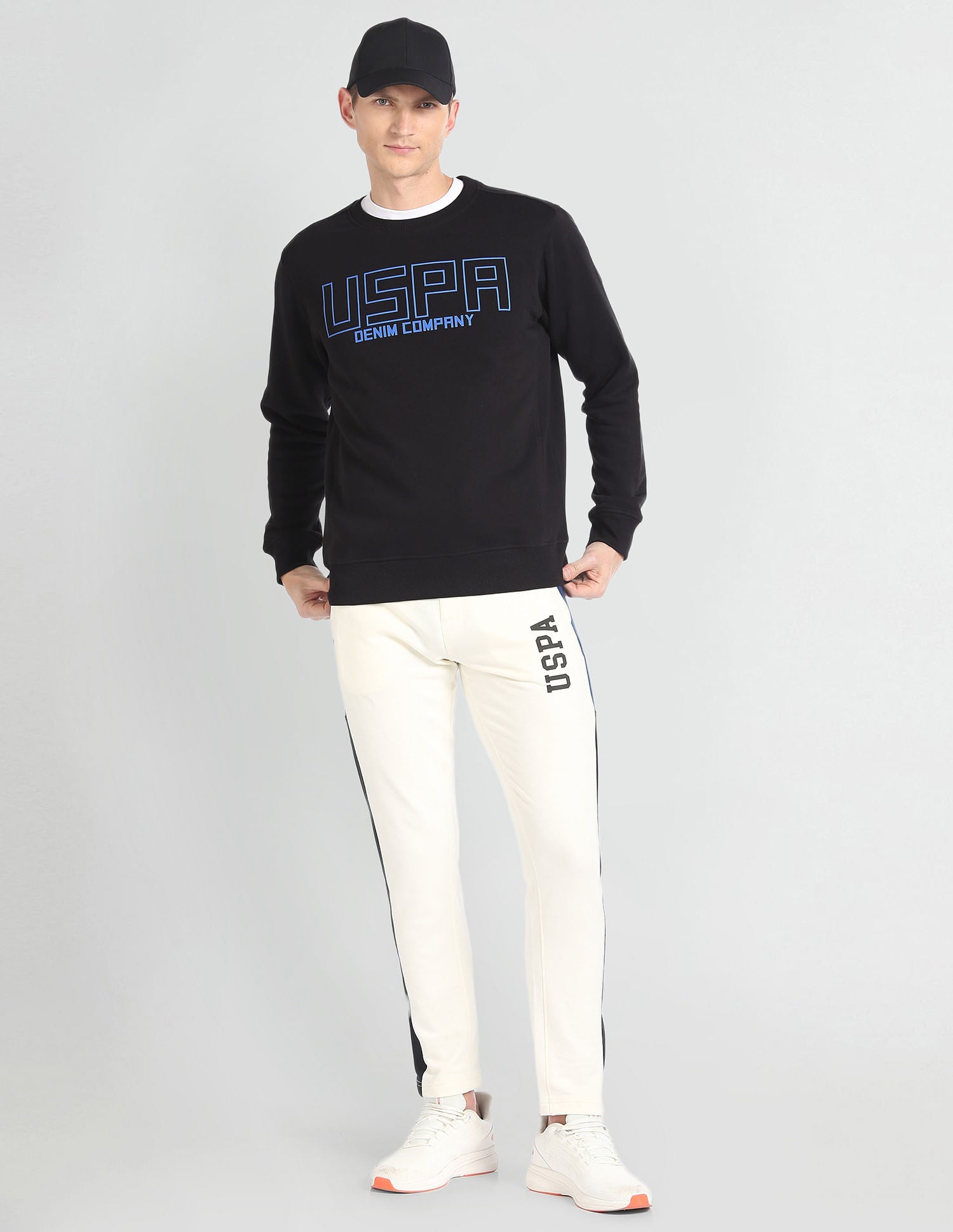 Crew Neck Brand Print Sweatshirt Black - U.S. POLO ASSN. | Large