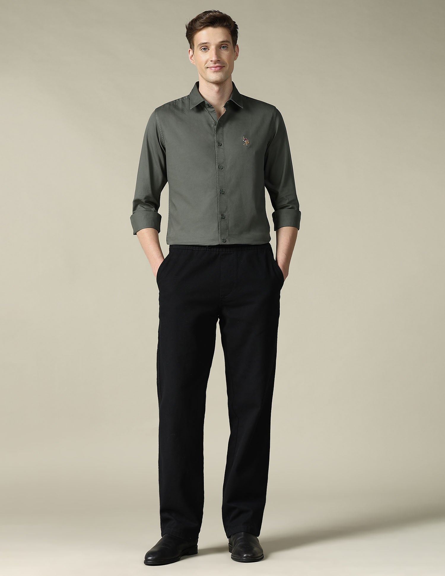 Twill Regular Fit Shirt Olive - U.S. Polo Assn. India | Large