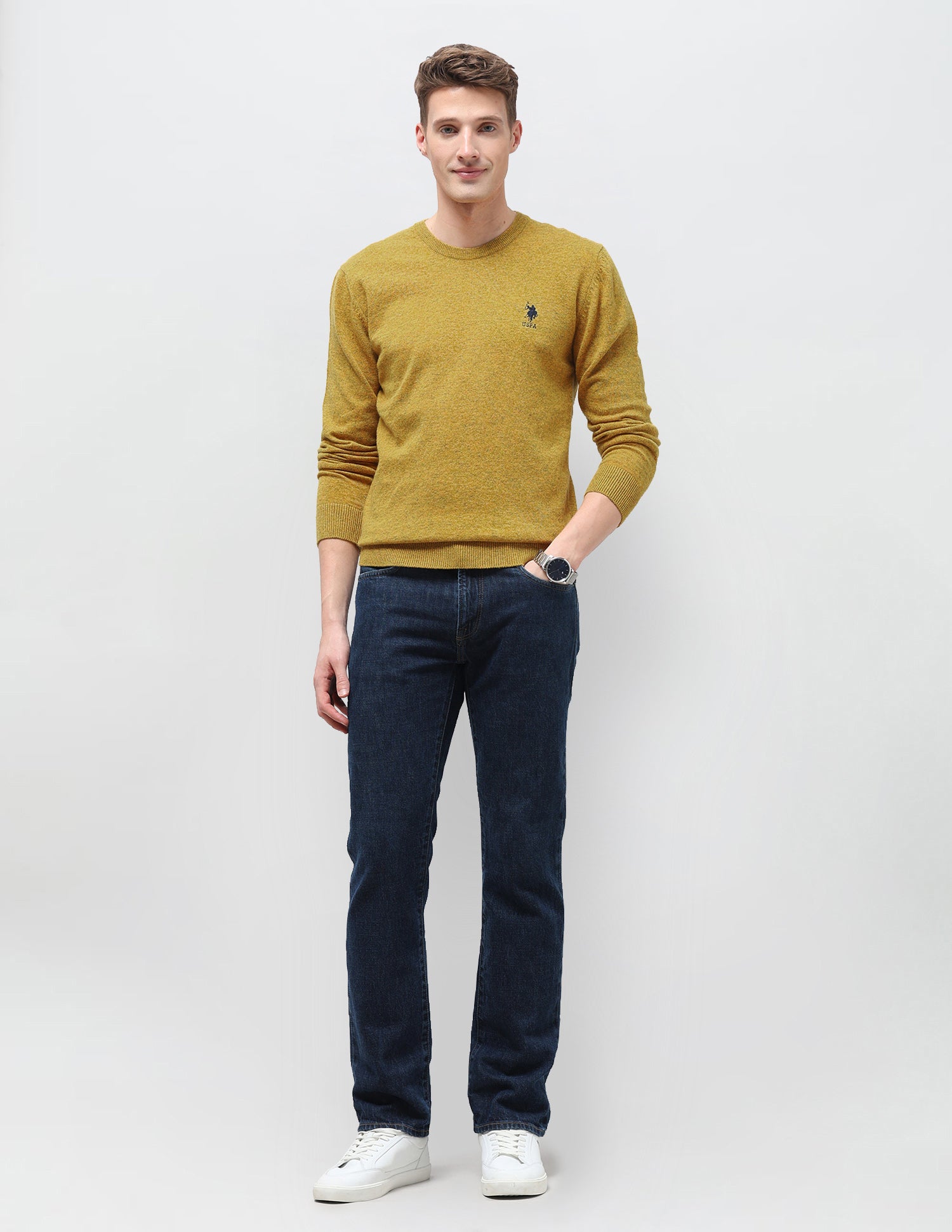 Heathered Regular Fit Sweater Mustard - U.S. Polo Assn. India | Large