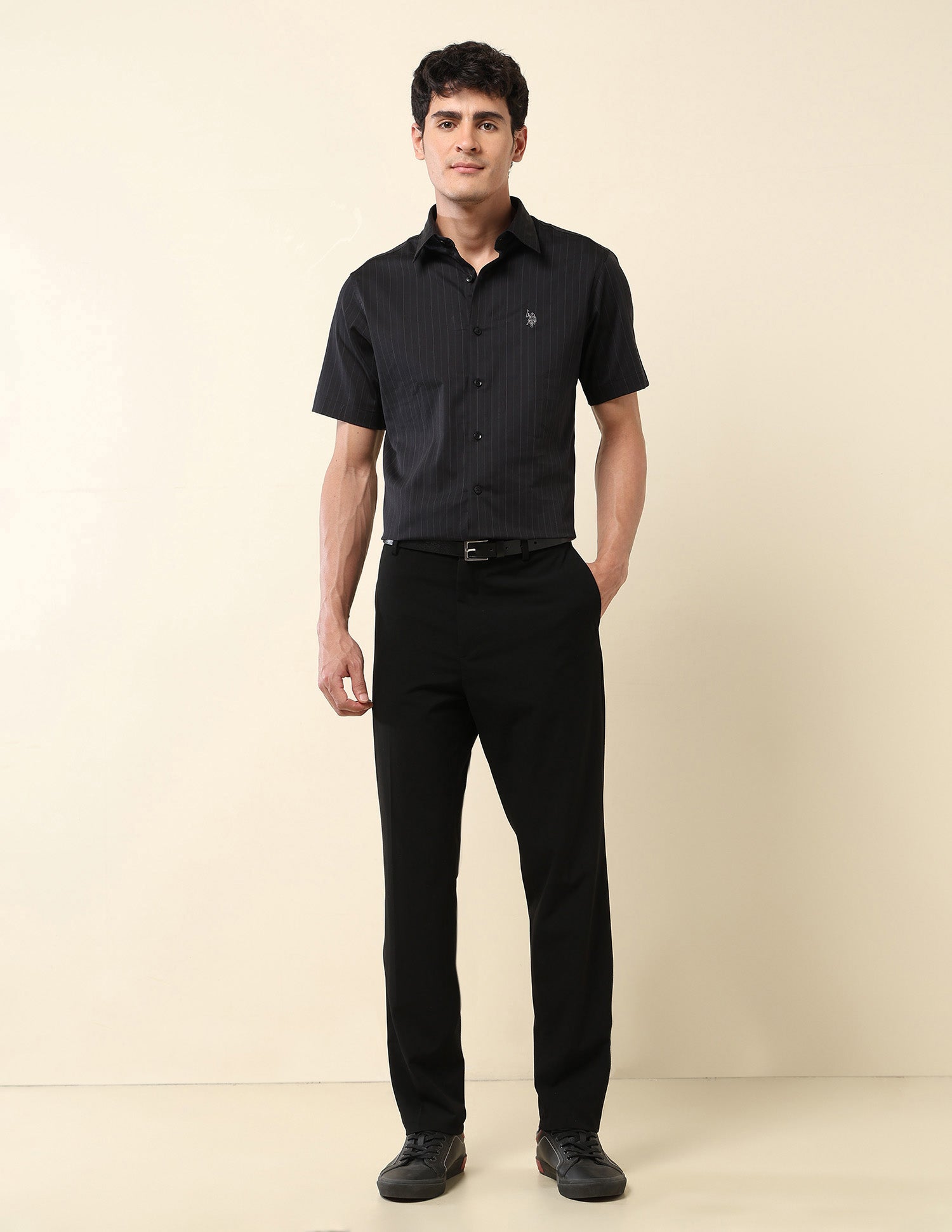 Pinstriped Tailored Fit Shirt Black - U.S. POLO ASSN. | Large