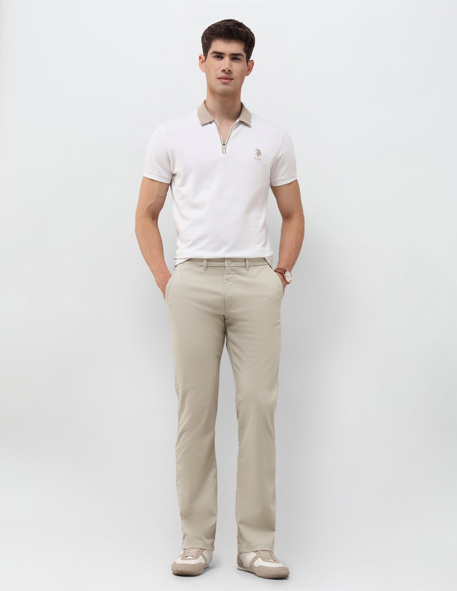 Straight Fit Satin Trousers Stone - U.S. Polo Assn. India | Large