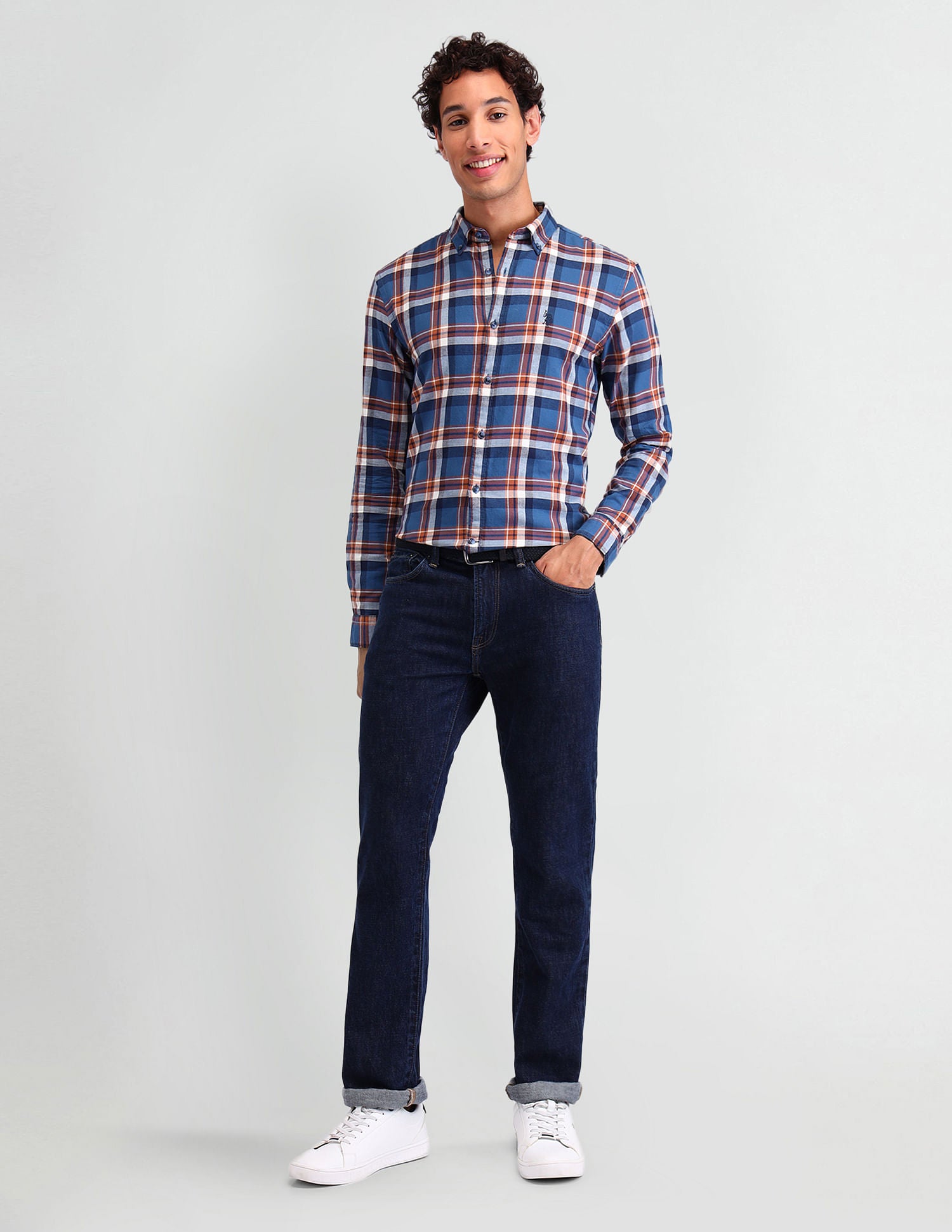 Manhattan Slim Fit Checked Shirt Blue - U.S. POLO ASSN. | Large