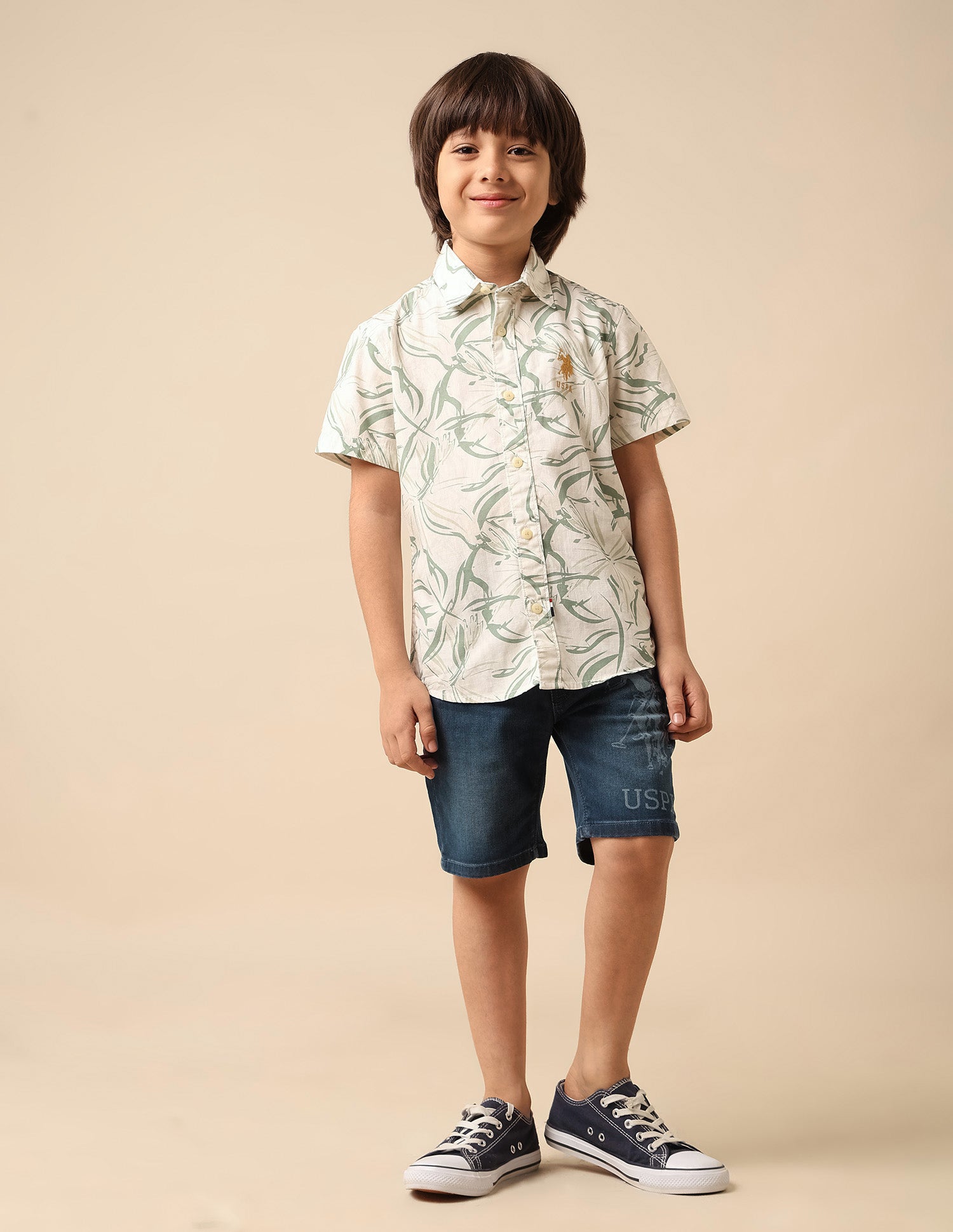 Boys Abstract Printed Pure Cotton Shirt Green - U.S. Polo Assn. India | Large