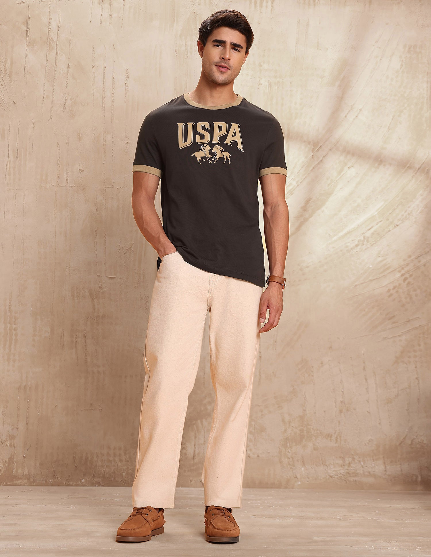 Pure Cotton Brand Printed T-Shirt Dark Brown - U.S. POLO ASSN. | Large