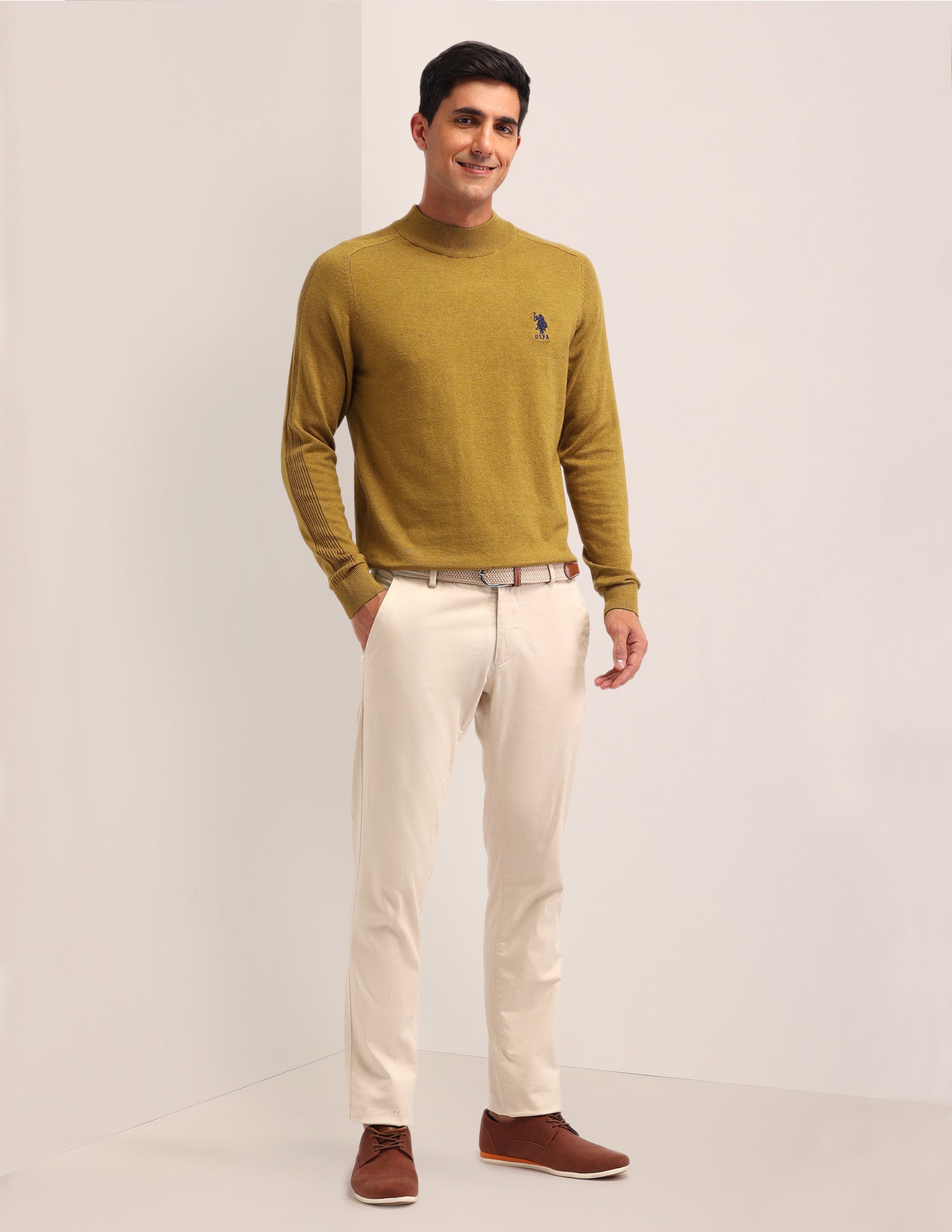 Textured Regular Fit Sweater Mustard - U.S. Polo Assn. India | Large